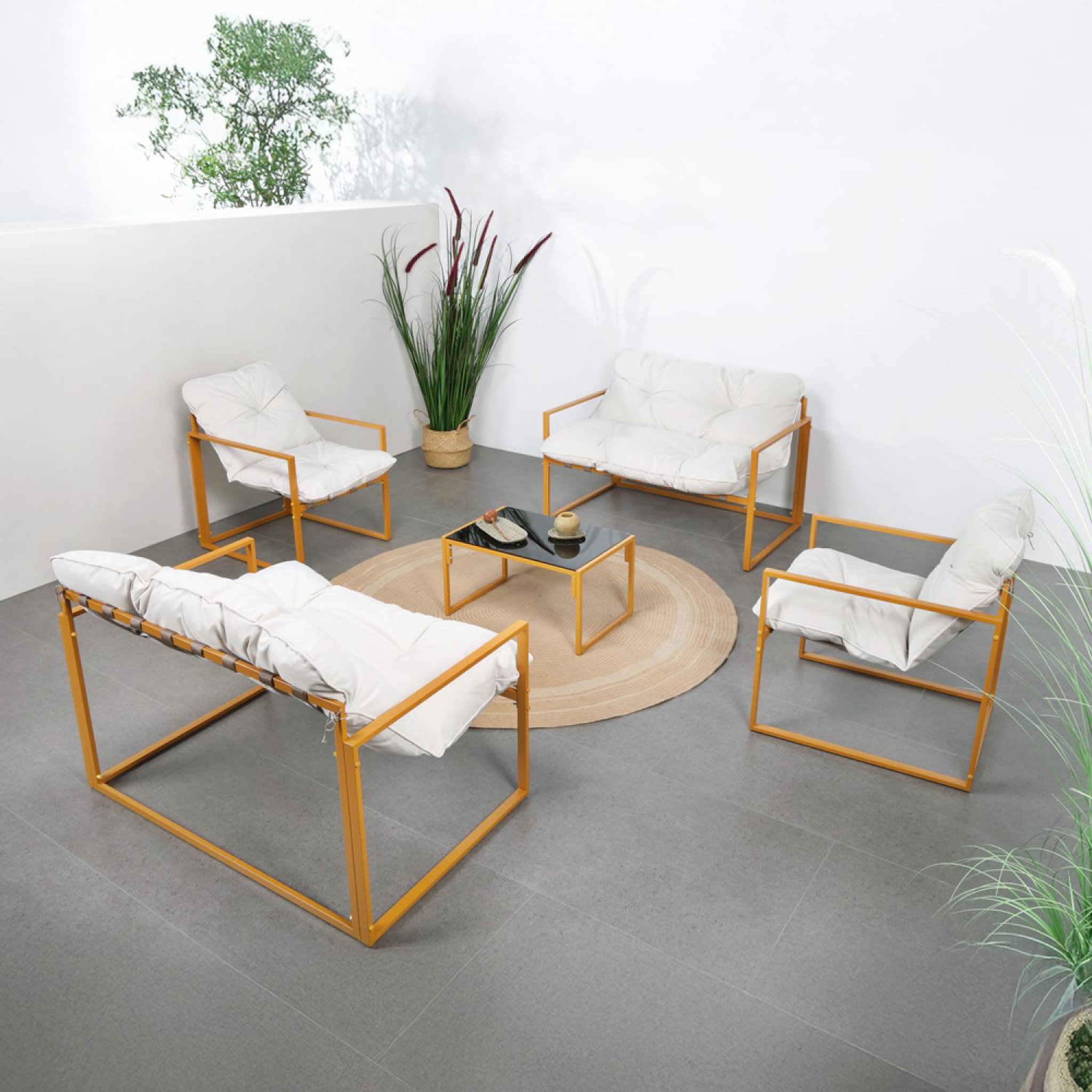 Voir la diapositive 6 : CONCEPT USINE Salon de jardin 6 places contemporain marron et coussins beiges rabat