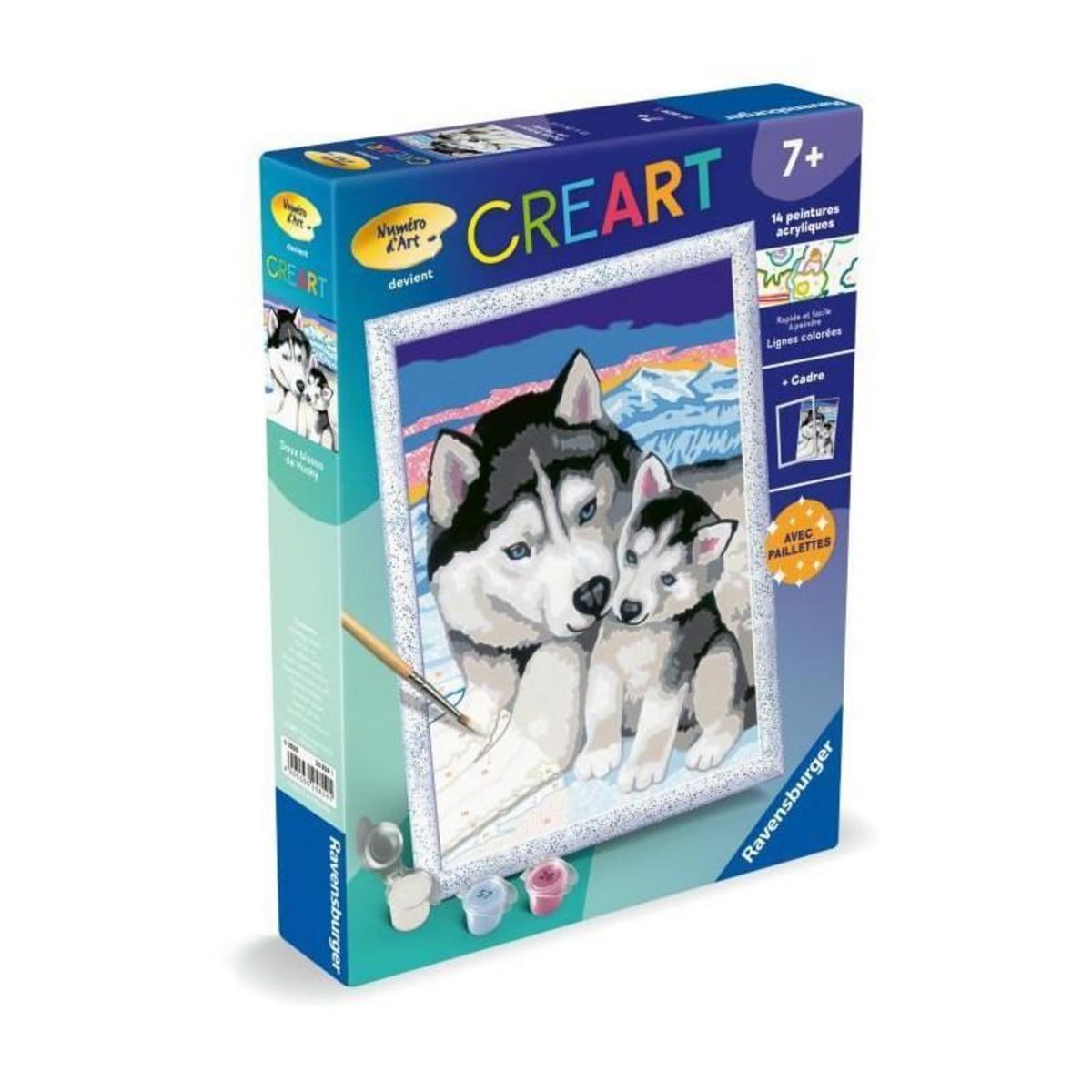 RAVENSBURGER CreArt Kids 18x24cm Doux bisous de Husky, Kit de peinture par numéros Numéro d'Art, Des 7 ans, 25829, Ravensburger