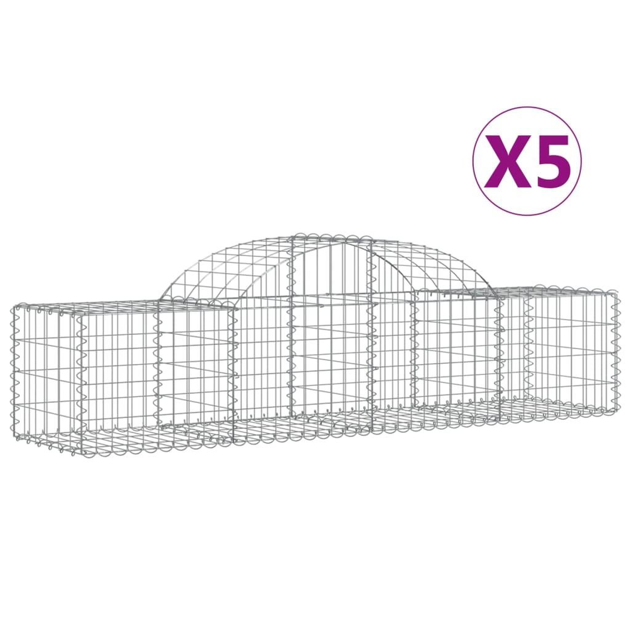 Voir la diapositive 2 : VIDAXL Paniers a gabions arques 5 pcs 200x50x40/60 cm fer galvanise