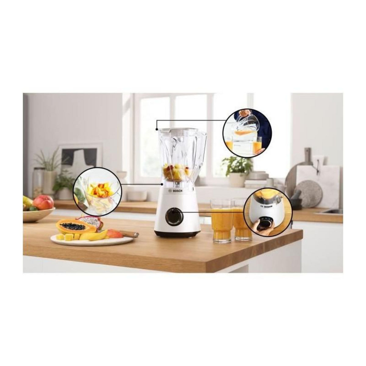 BOSCH Blender VitaPower - BOSCH - MMB6141W - 1200 W - 30000 trs/min - 2 vitesses + turbo - Bol 2 L - 4 lames amovibles - Blanc