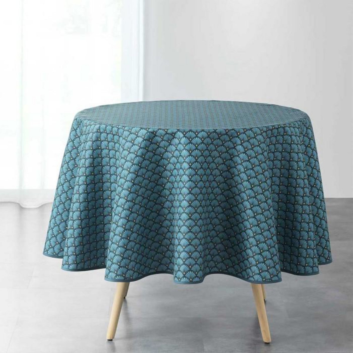 Paris Prix Nappe Ronde Imprimée  Art Chic  180cm Bleu