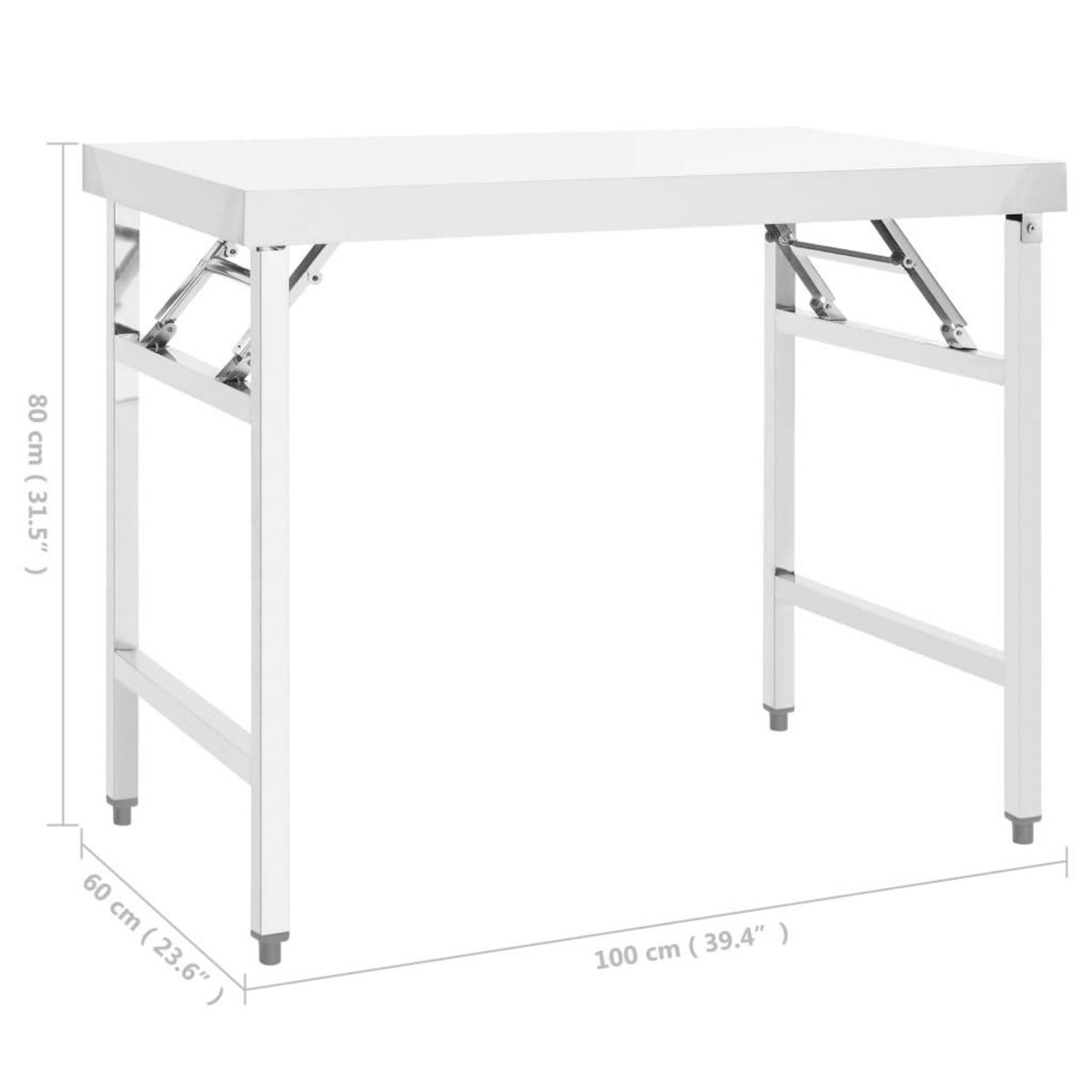 VIDAXL Table de travail pliable de cuisine 100x60x80 cm Inox
