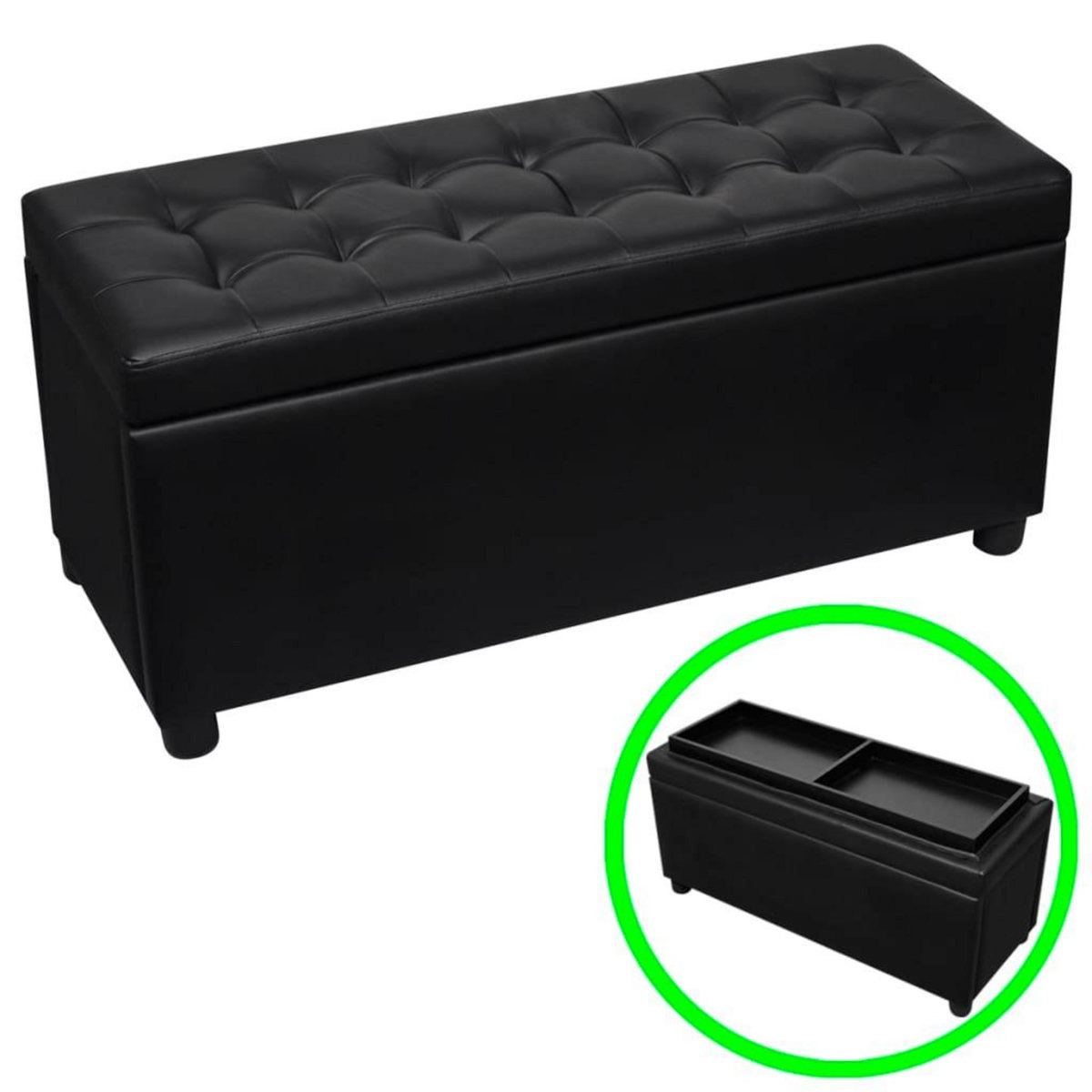 VIDAXL Pouf de rangement Cuir synthetique Noir