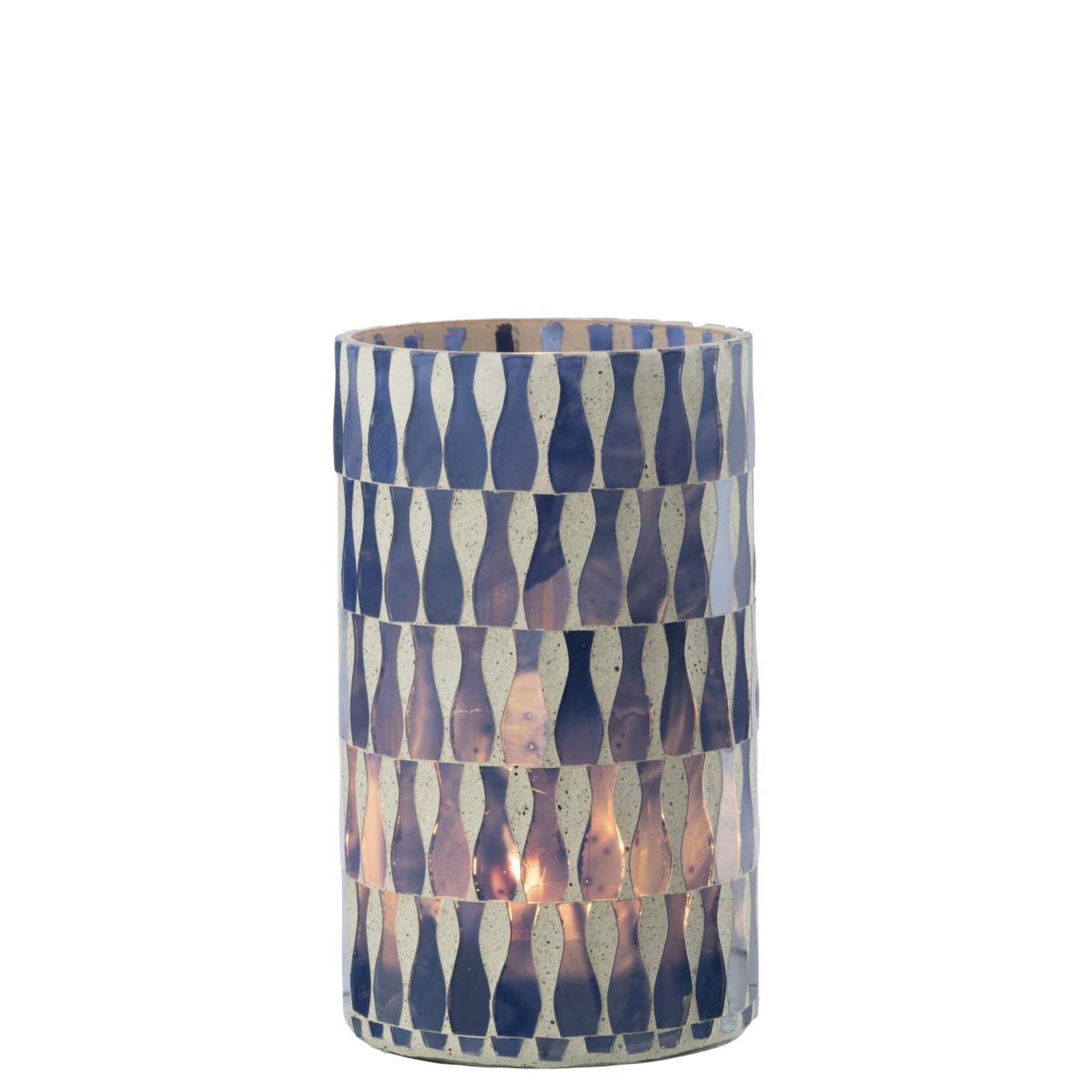 Voir la diapositive 2 : J-LINE Photophore déco en verre  santorin  18cm bleu