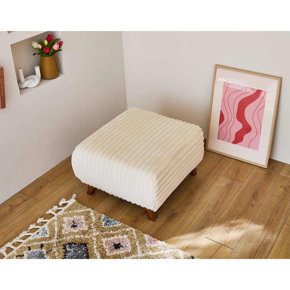 BEST MOBILIER Cristal - pouf modulable - 65 cm - en fausse fourrure côtelée