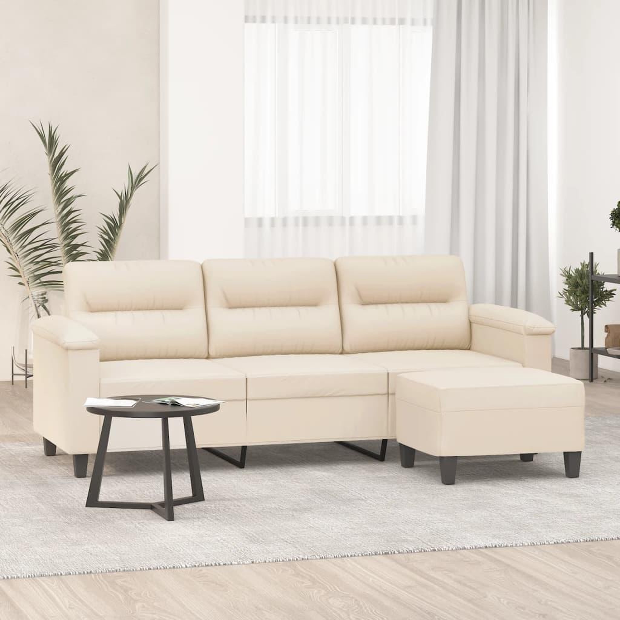 VIDAXL Canape 3 places avec repose-pieds Beige 180 cm Tissu microfibre