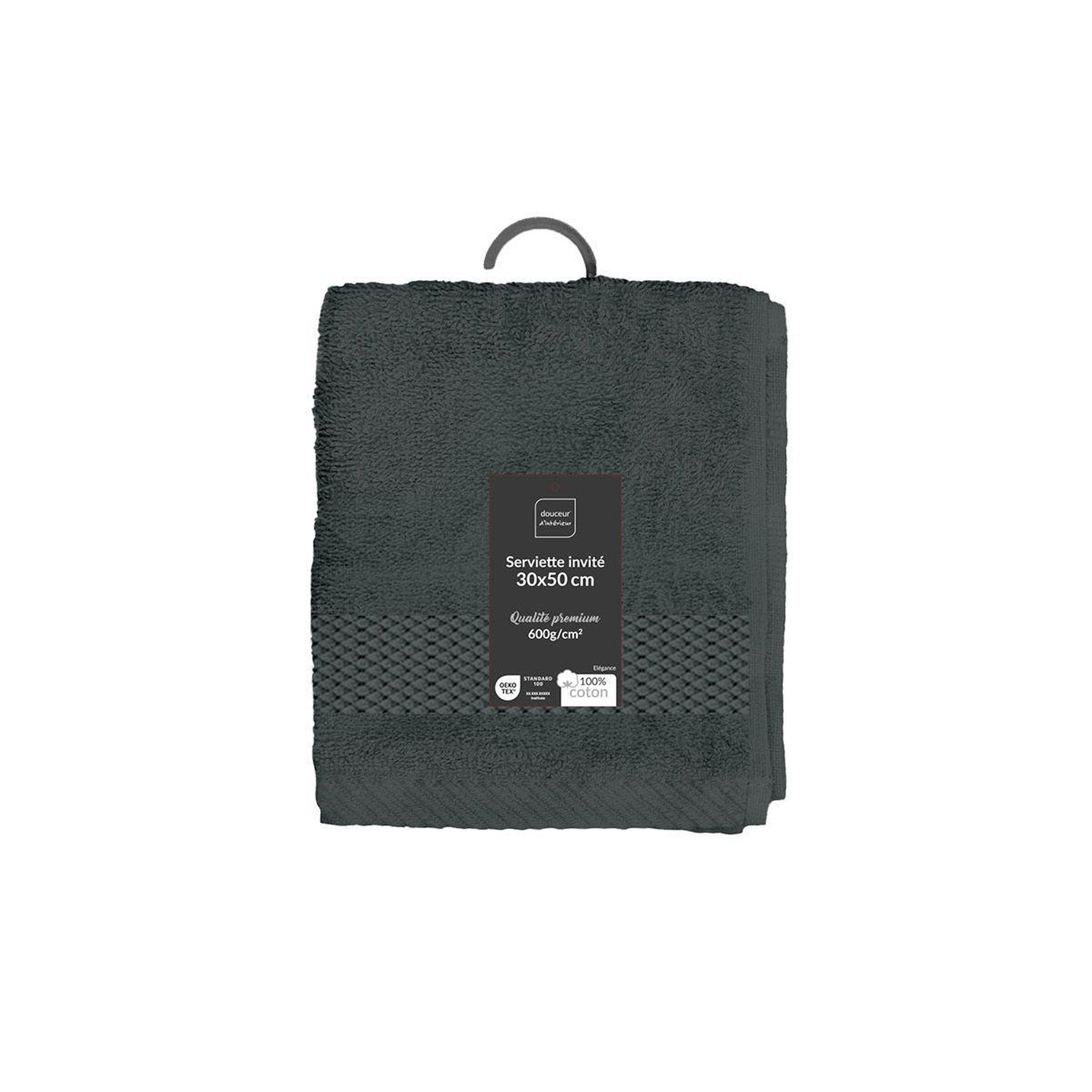 Voir la diapositive 6 : Douceur d'Intérieur Serviette Invité  Elegance  30x50cm Anthracite