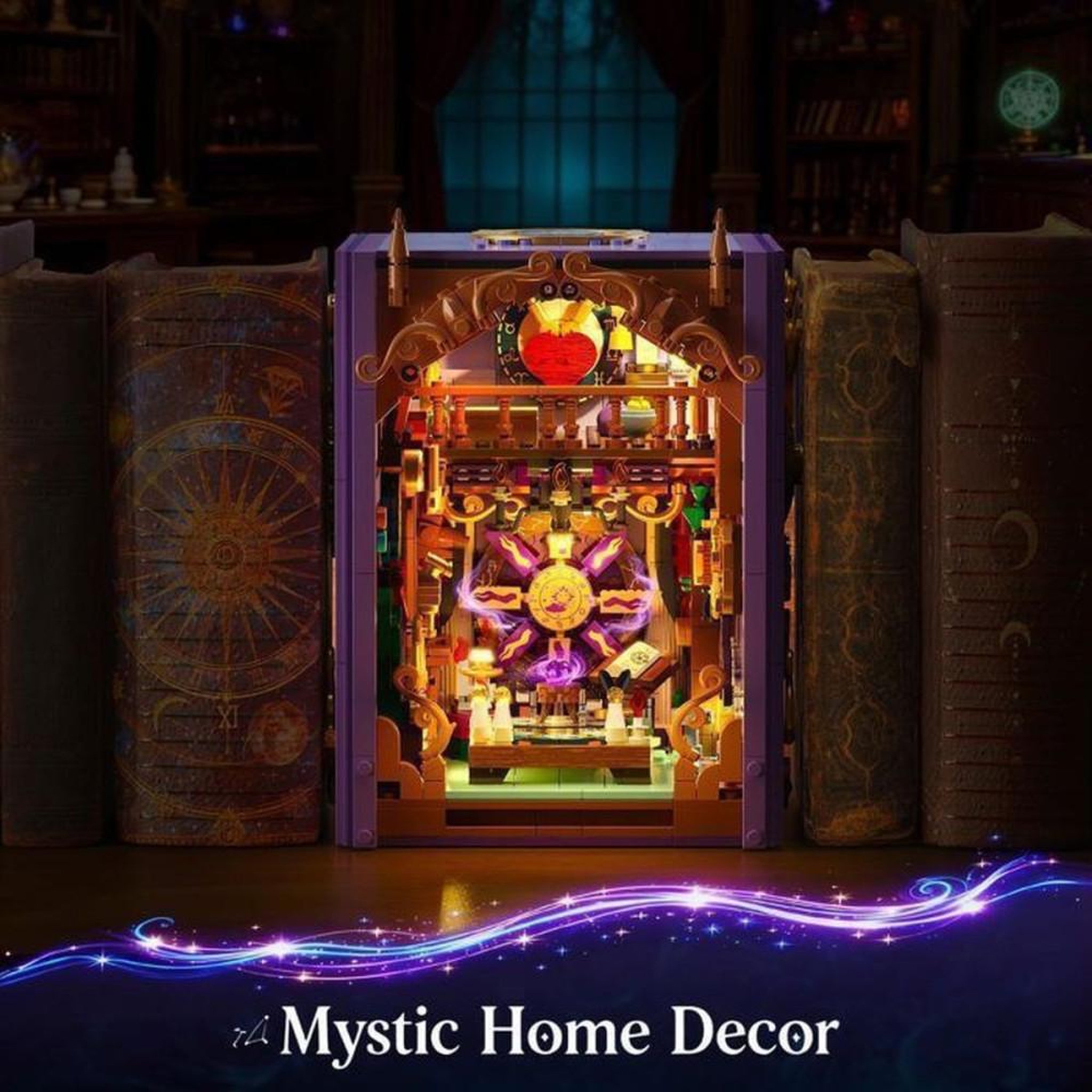 Voir la diapositive 3 : Mini coffret de construction Book nook divination 1 447 pièces avec éclairage LED rechargeable USB-C, meuble astrologie, ouverture 180°