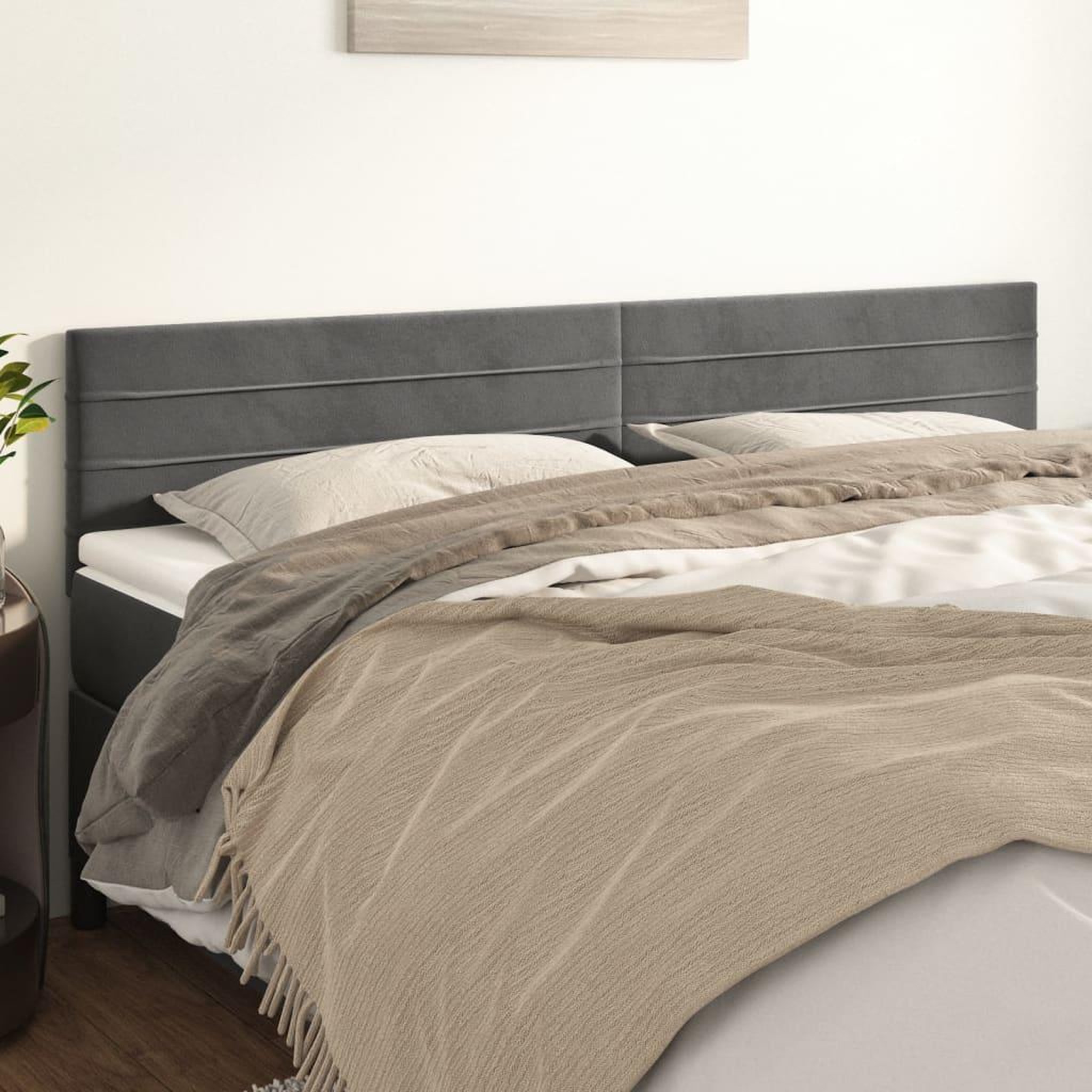 Voir la diapositive 1 : VIDAXL Tetes de lit 2 pcs Gris fonce 100x5x78/88 cm Velours