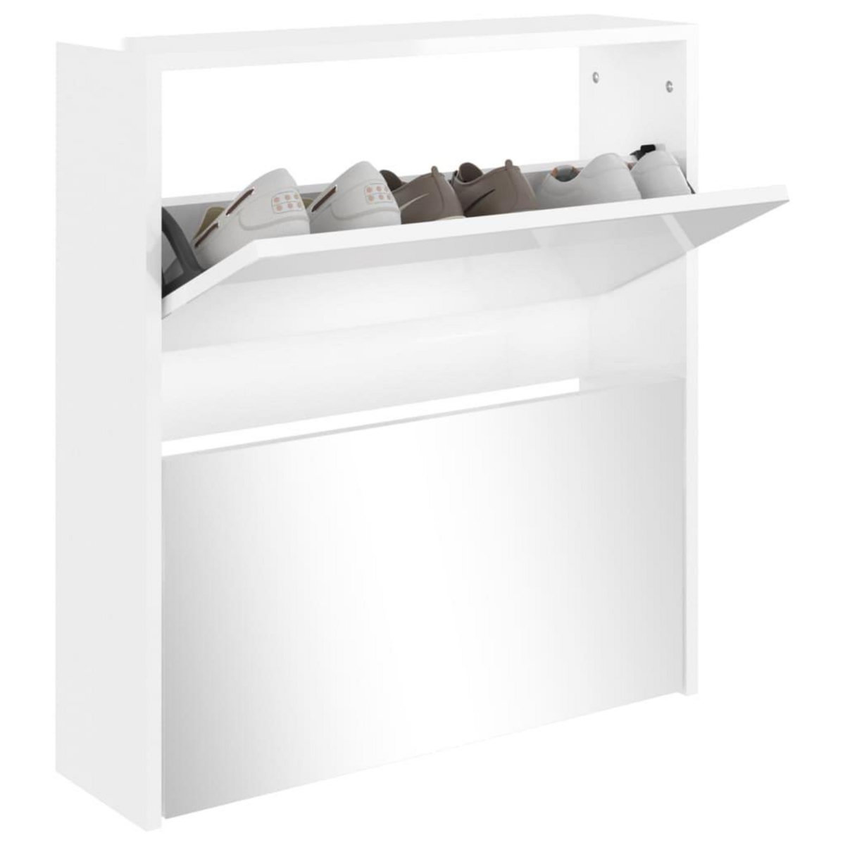 VIDAXL Armoire a chaussures miroir 2 niveaux Blanc brillant 63x17x67cm