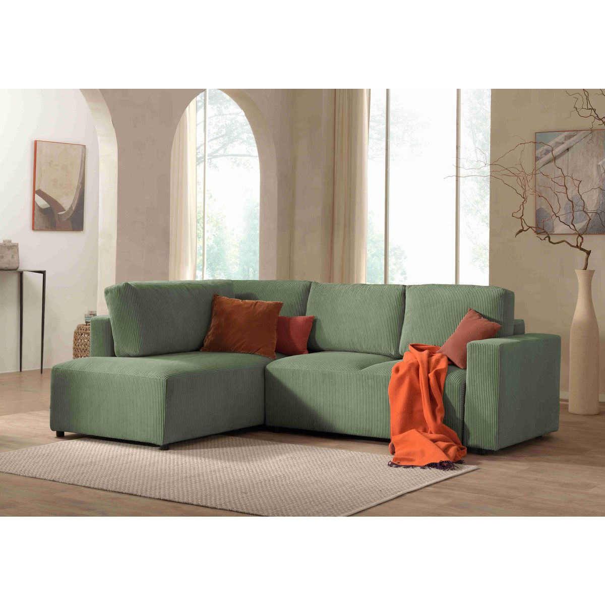 LISA DESIGN Livy - canapé d'angle convertible - avec coffre - en velours côtelé - 5 places - gauche