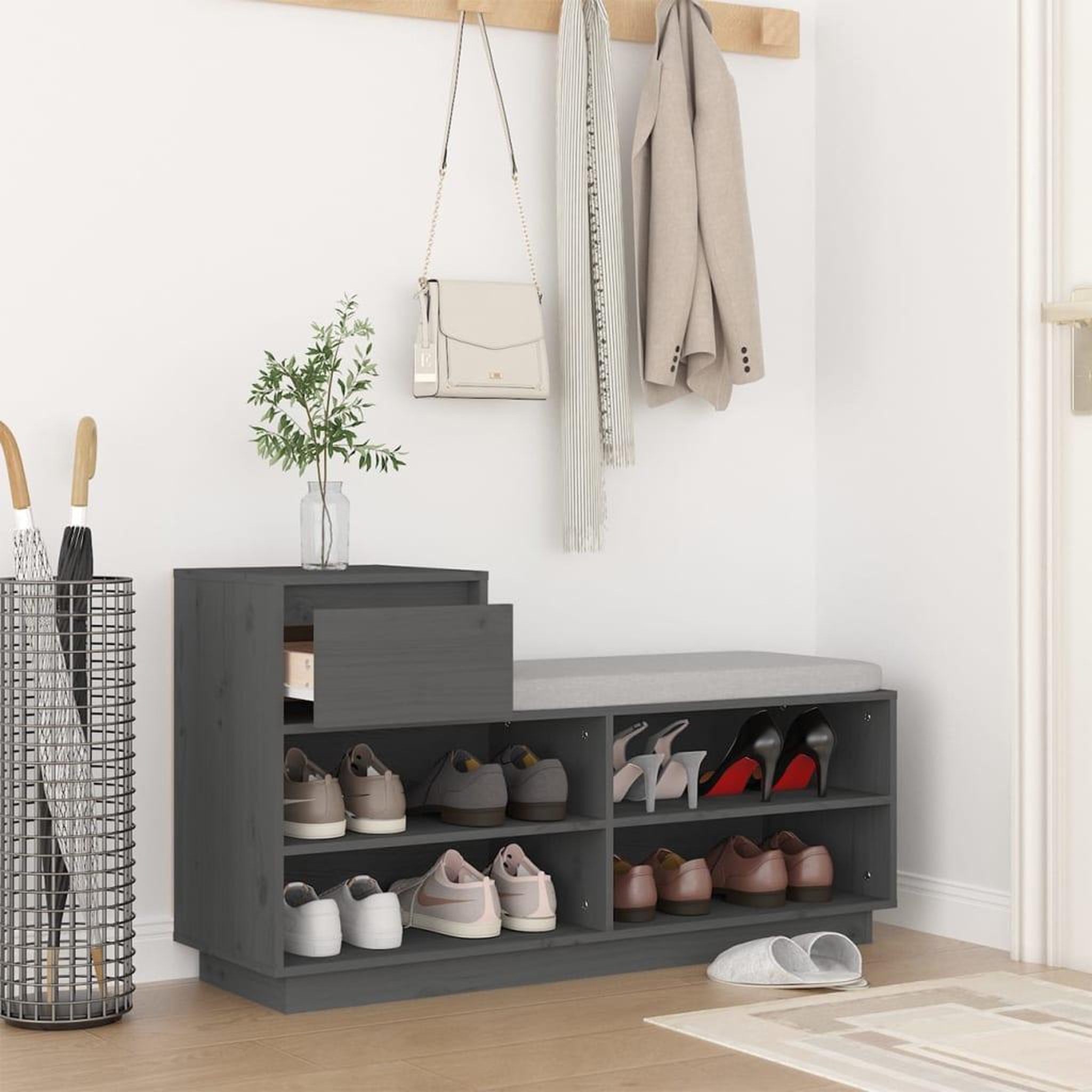 Voir la diapositive 3 : VIDAXL Armoire a chaussures Gris 110x34x61 cm Bois de pin massif