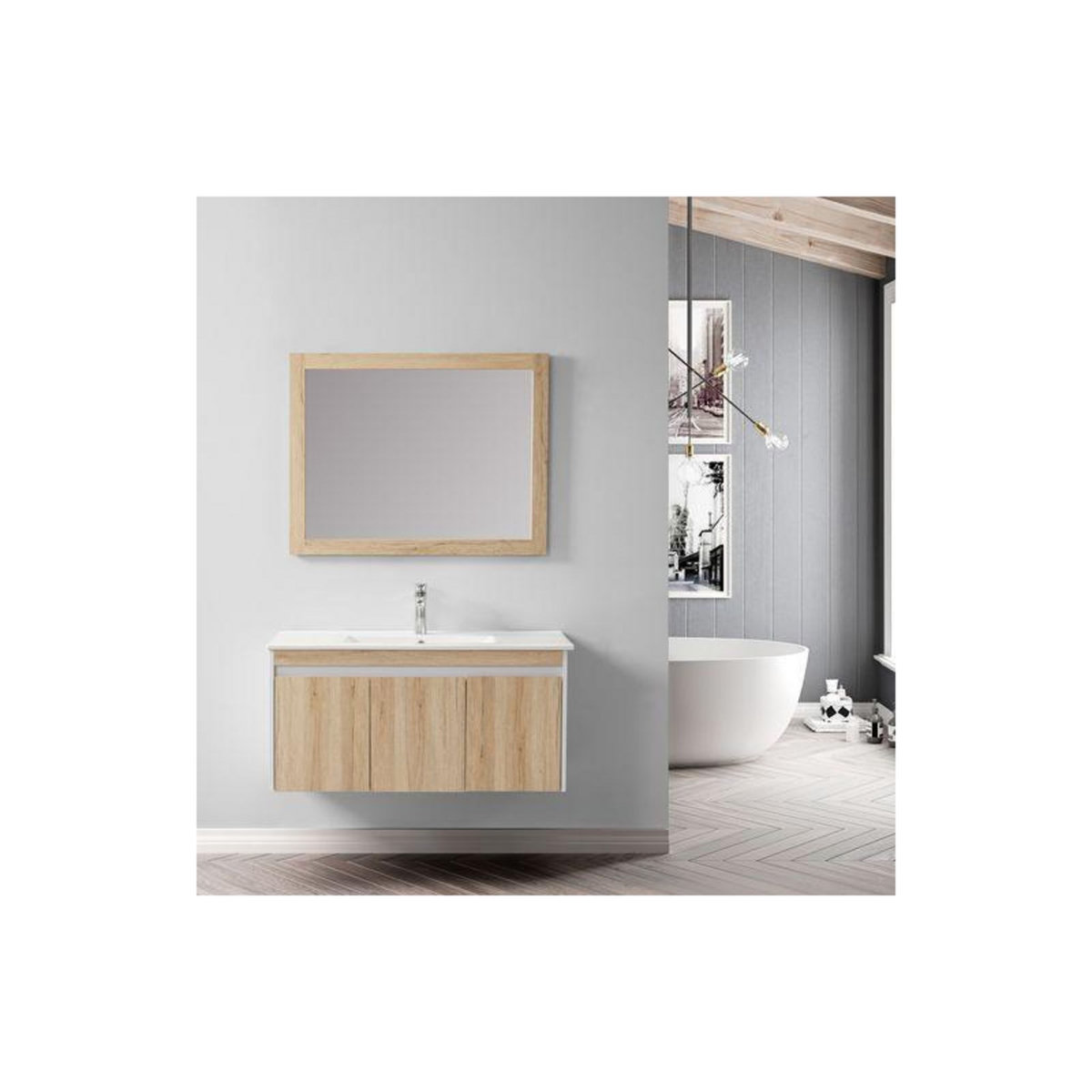 WILSA Ensemble de salle de bain bois et blanc 99 cm