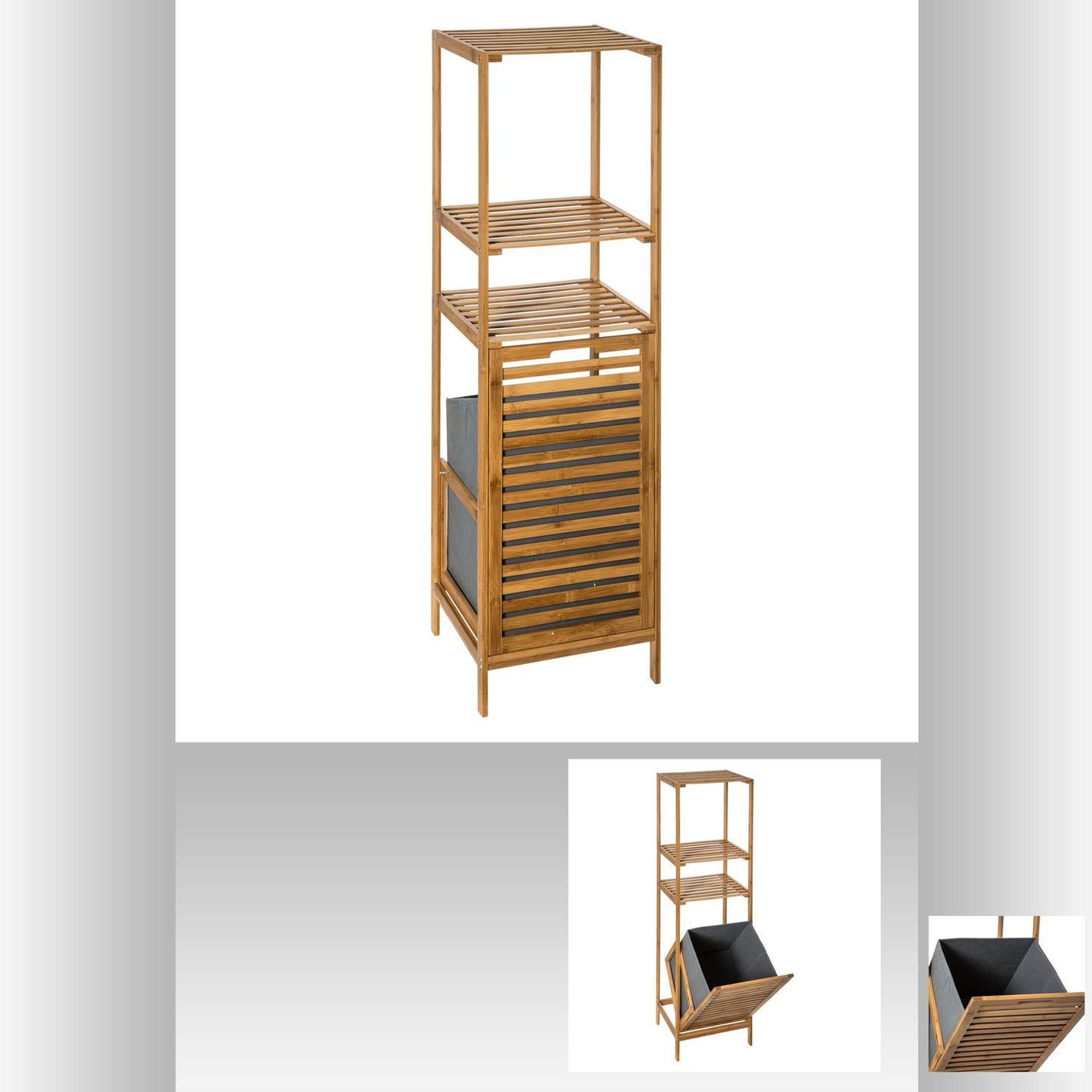 Voir la diapositive 4 : FIVE Etagère de salle de bain en bambou avec panière à linge intégrée - hauteur 118 cm