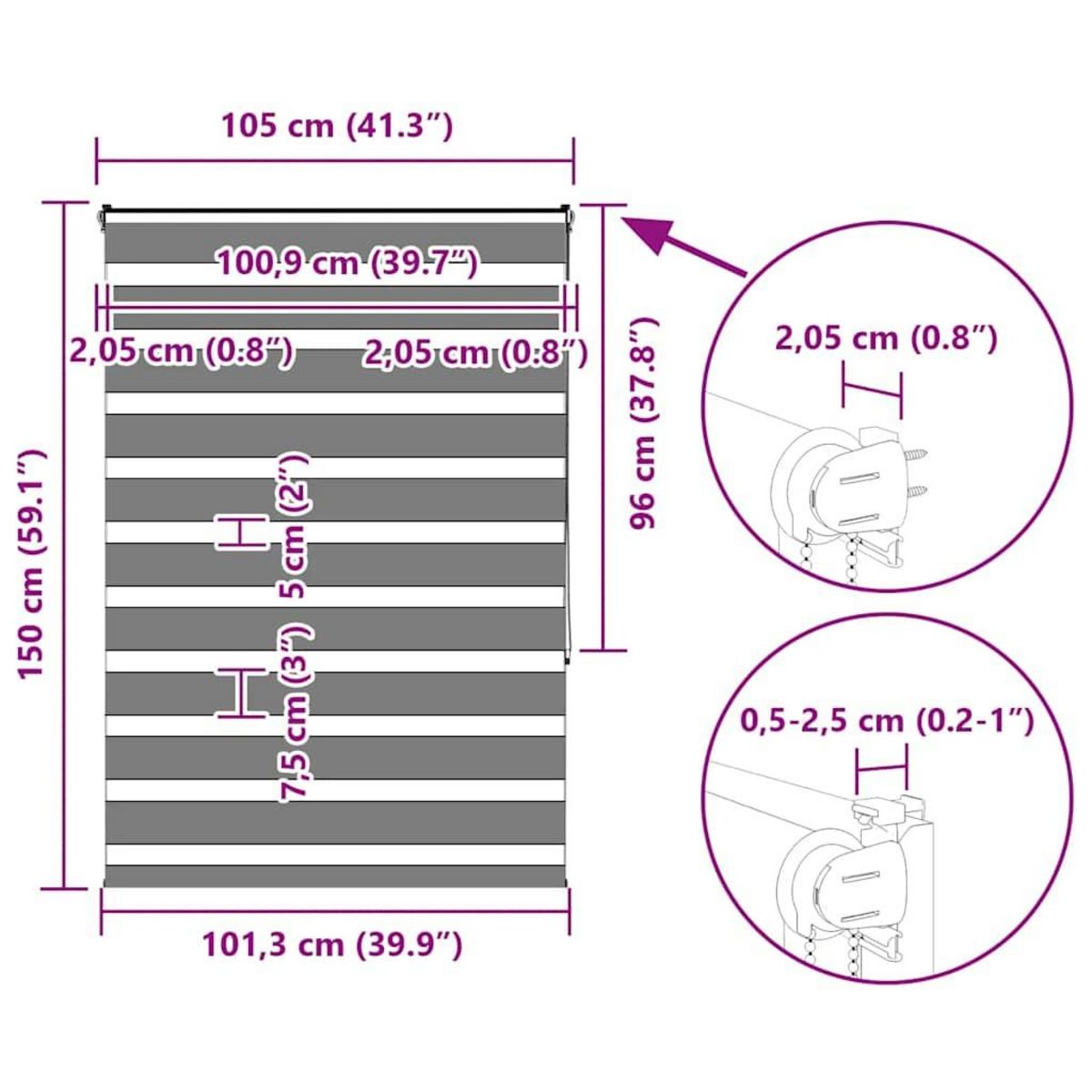 VIDAXL Store zebre noir 105x150 cm largeur du tissu 100,9 cm polyester