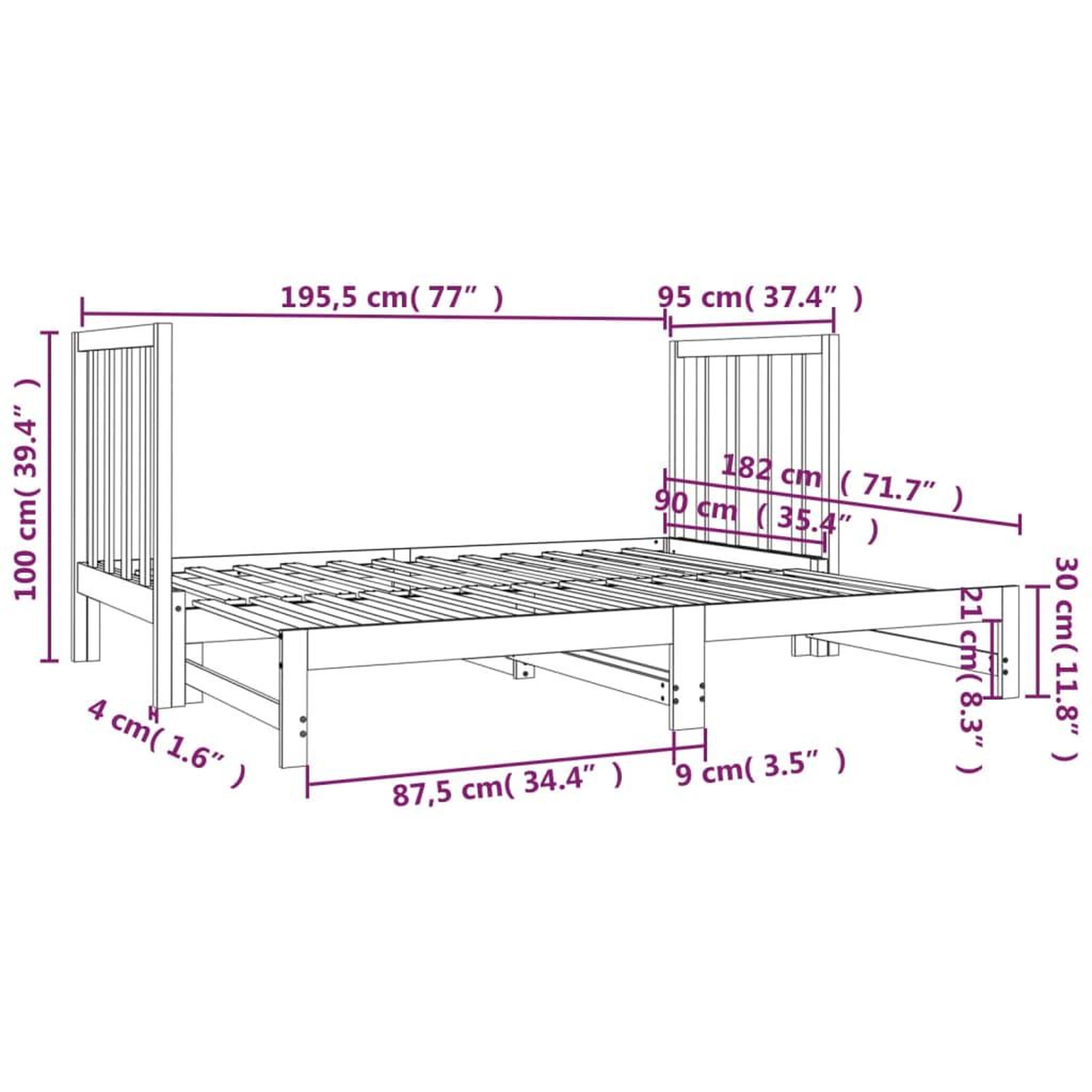 Voir la diapositive 6 : VIDAXL Lit coulissant sans matelas 2x(90x190) cm