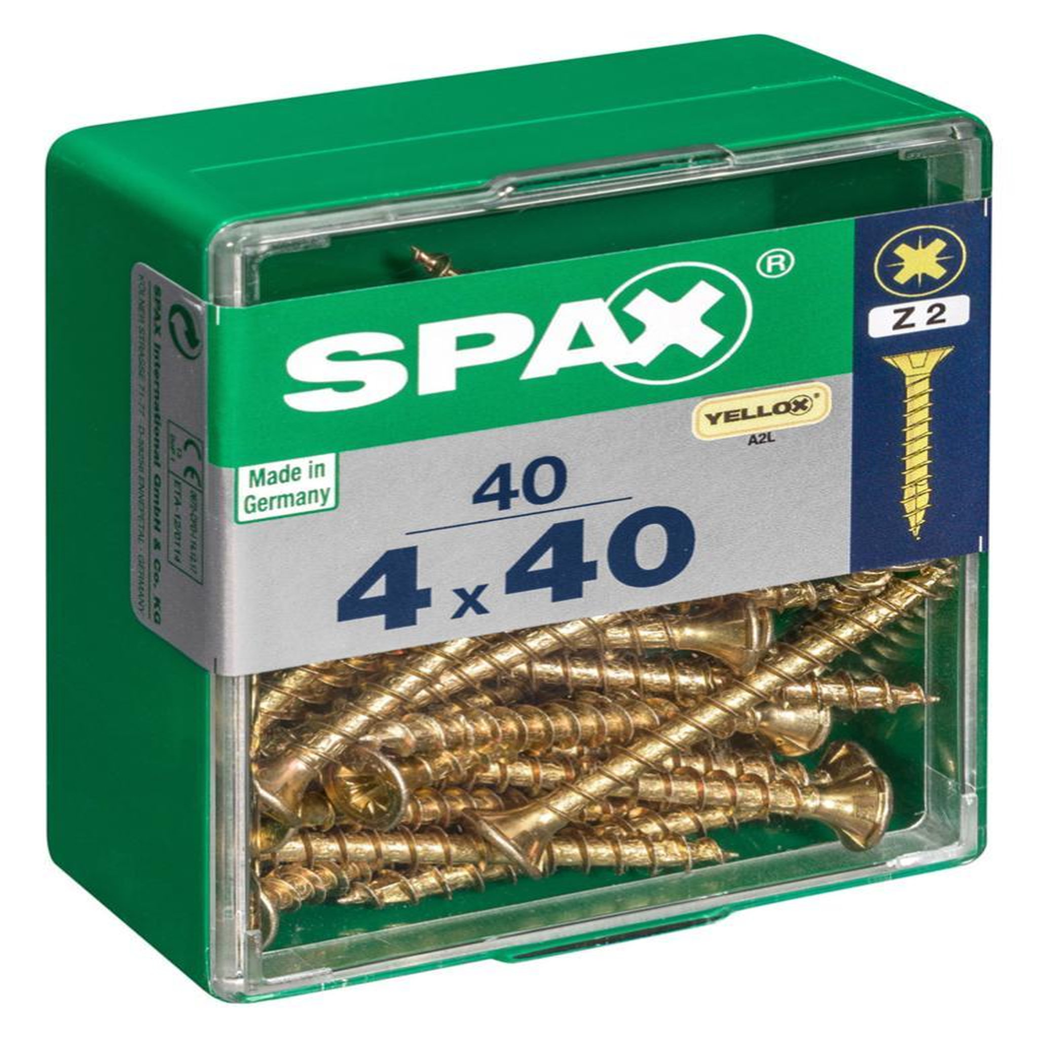 CENTRALE BRICO Lot de 40 vis acier tête fraisée pozidriv SPAX, Diam.4 mm x L.40 mm
