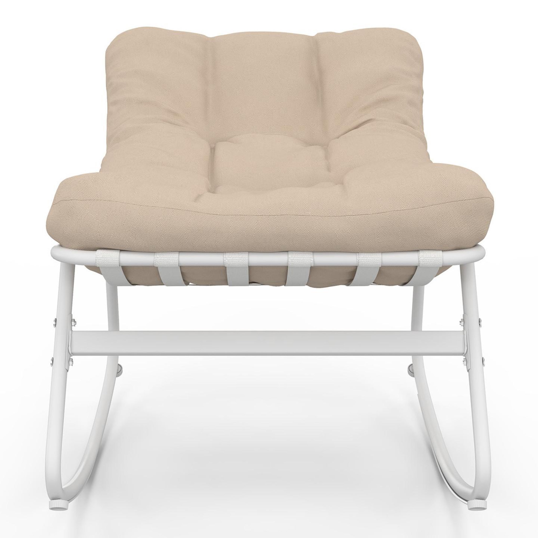 Voir la diapositive 3 : ID MARKET Lot de 2 fauteuils de jardin à bascule arona blanc coussin beige