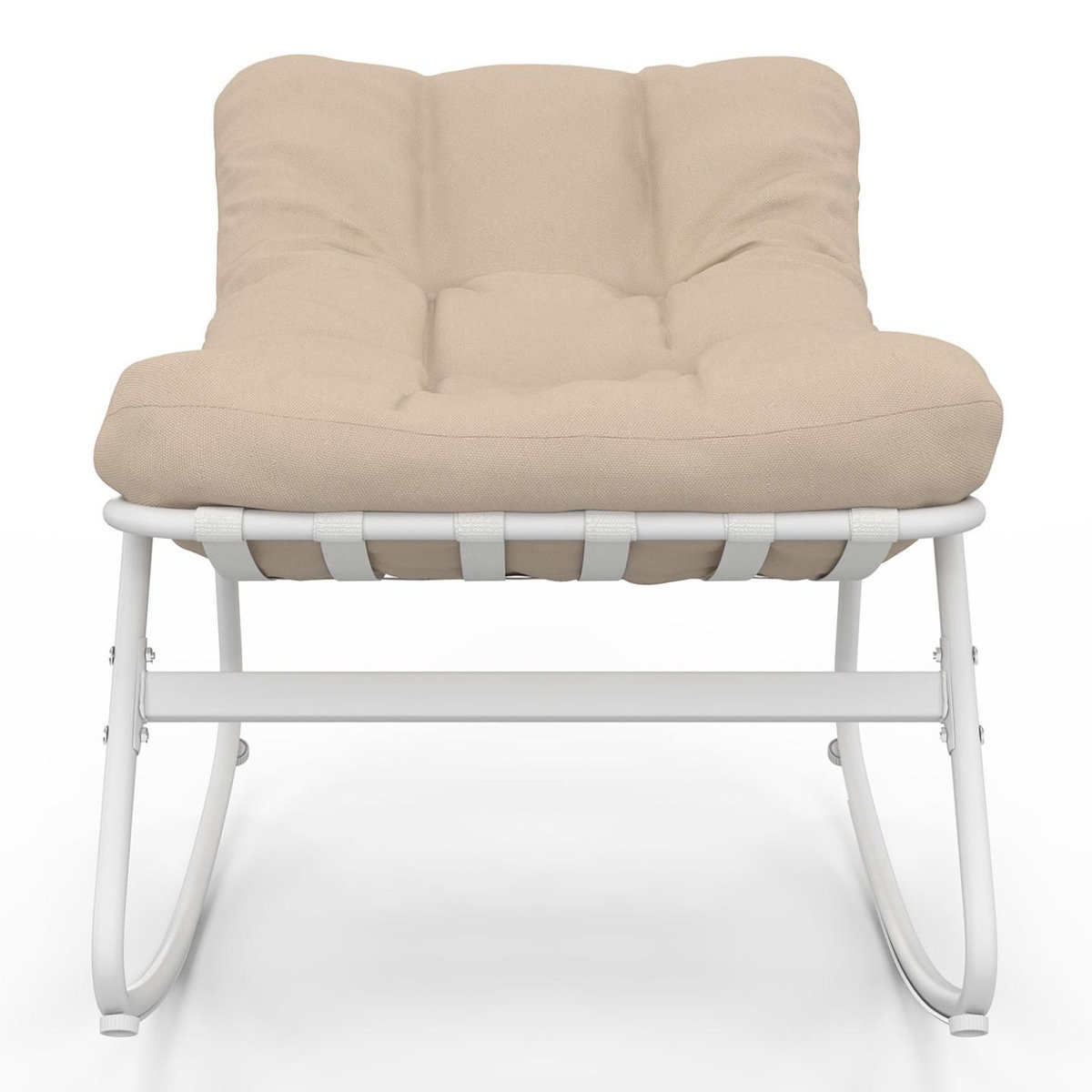 ID MARKET Lot de 2 fauteuils de jardin à bascule ARONA blanc coussin beige
