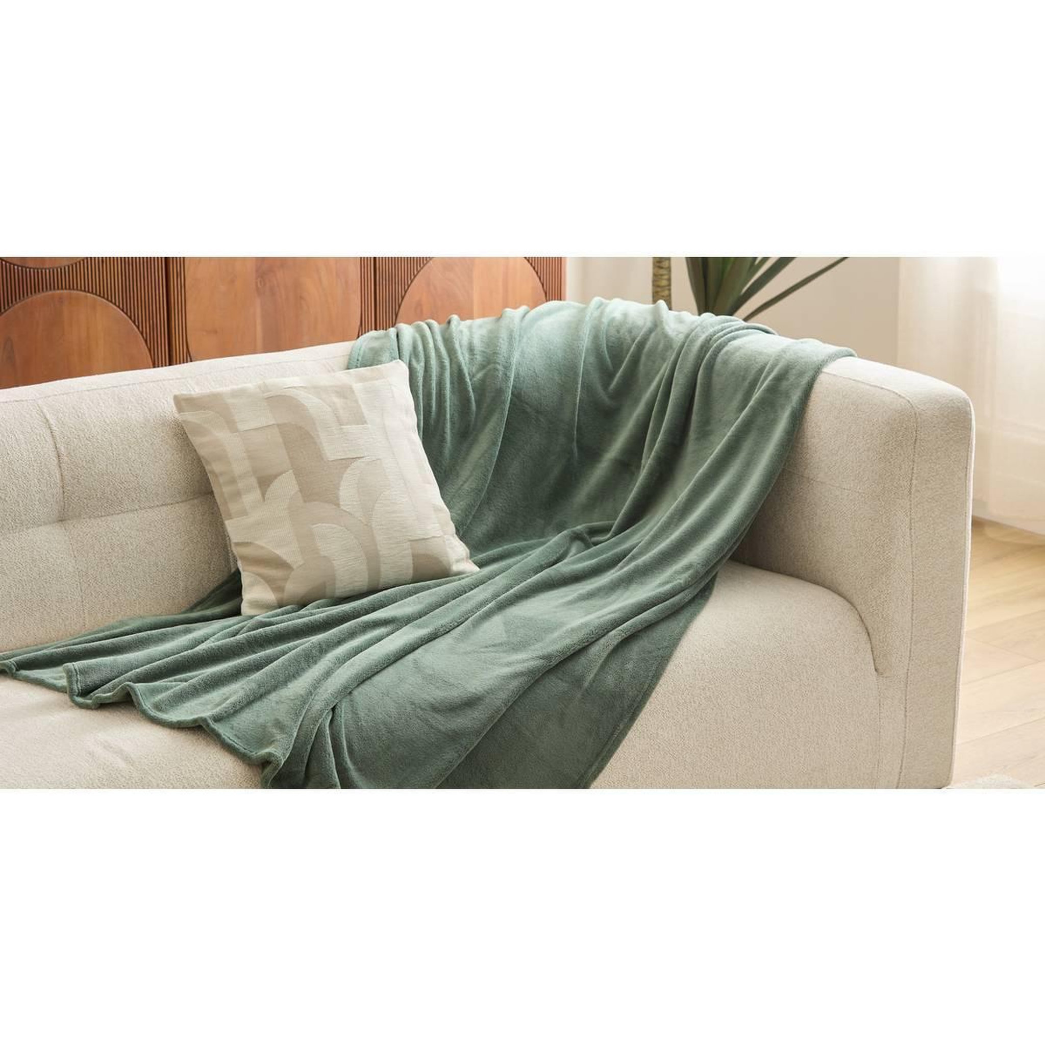 Voir la diapositive 5 : ATMOSPHERA Plaid uni microfibre  kiesa  180x260cm vert tilleul