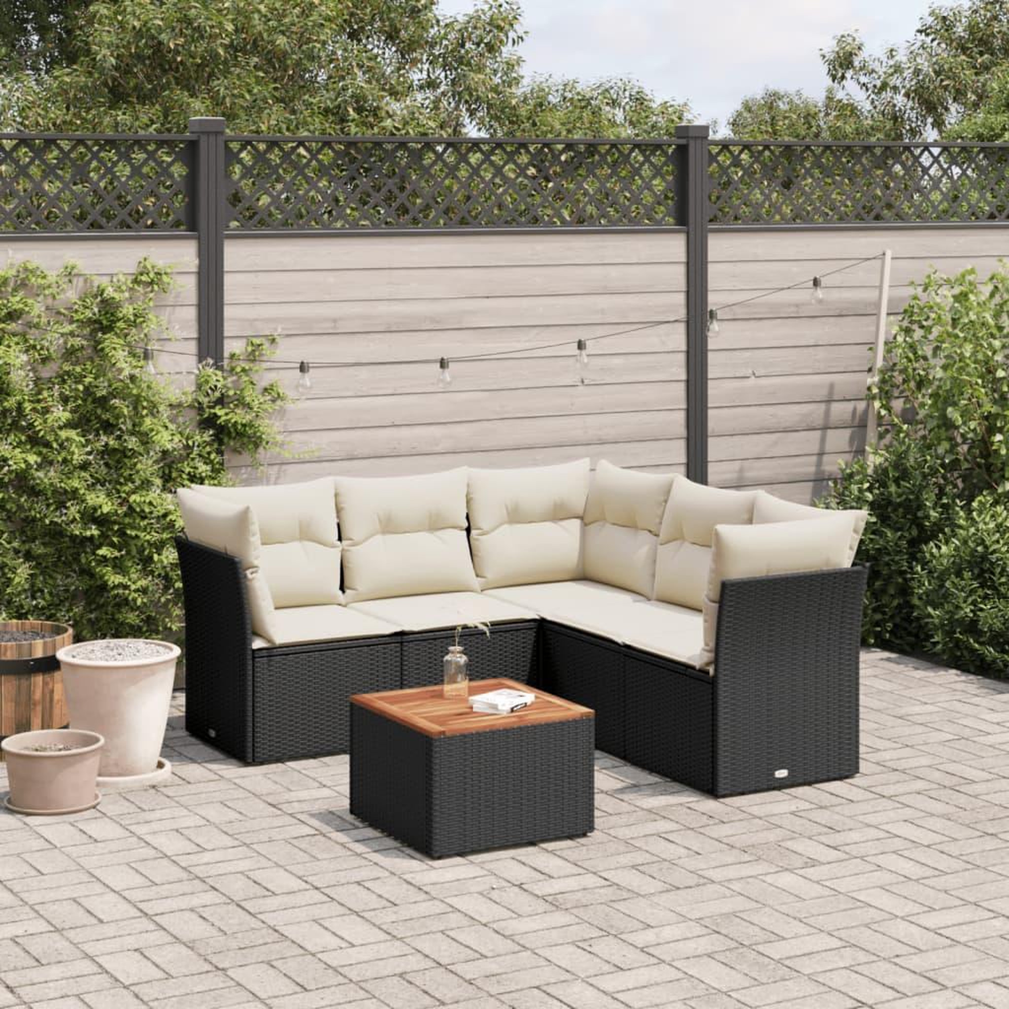 VIDAXL Salon de jardin 6 pcs avec coussins noir resine tressee