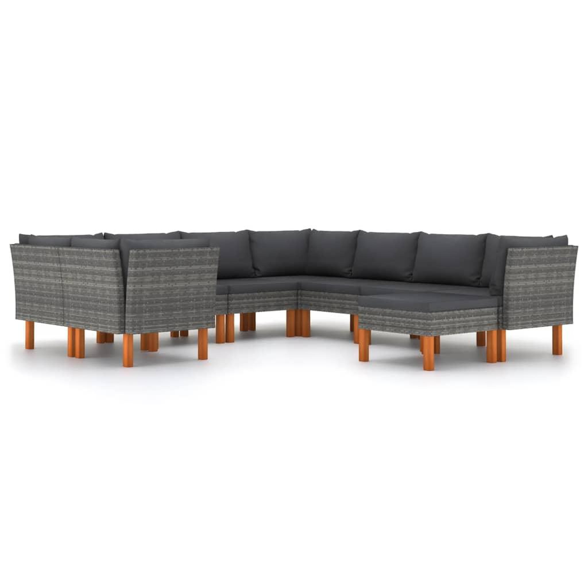 Voir la diapositive 2 : VIDAXL Salon de jardin 9 pcs avec coussins Resine tressee Gris