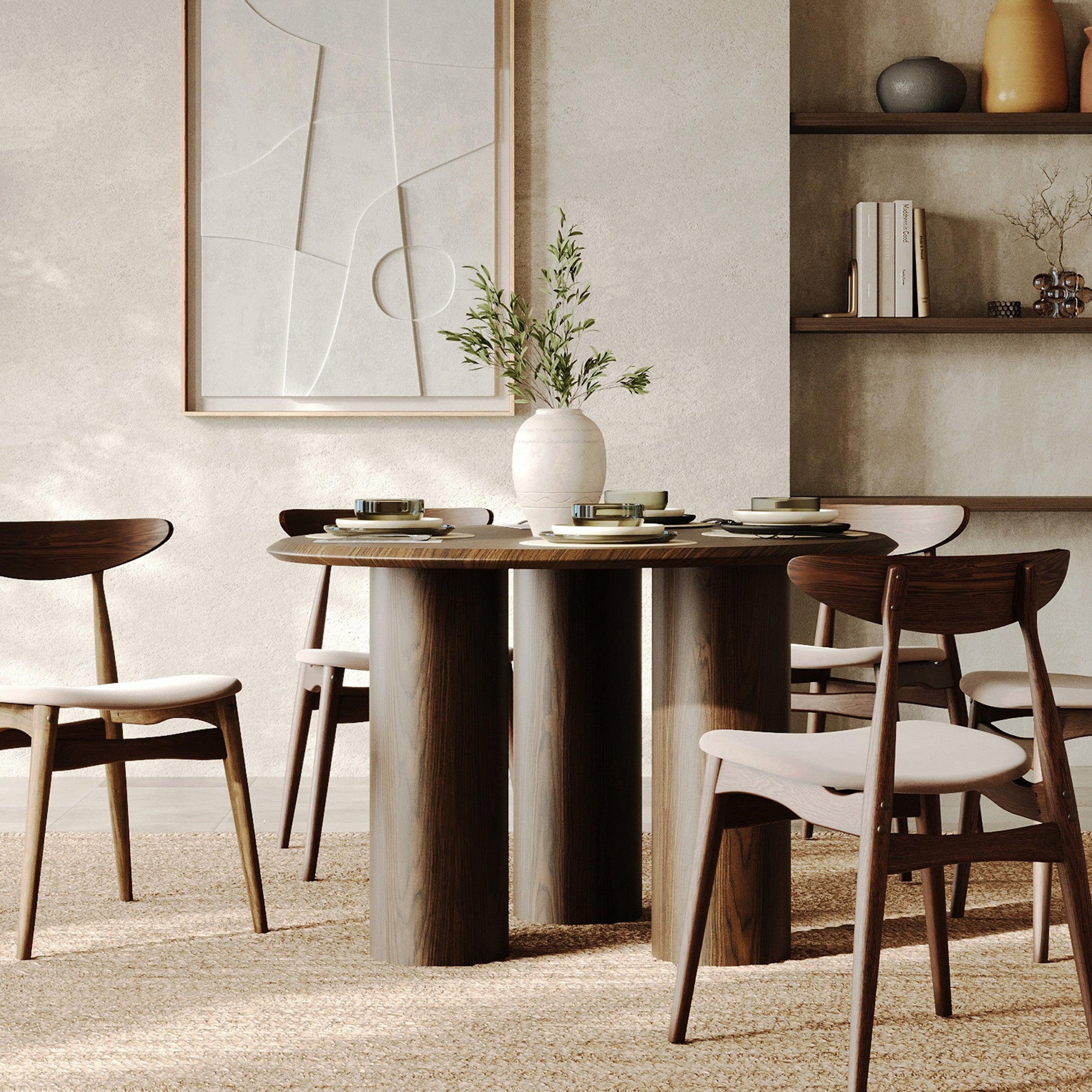 Voir la diapositive 5 : MAISON PAVANE Table organique en placage noyer, 6 personnes-aya