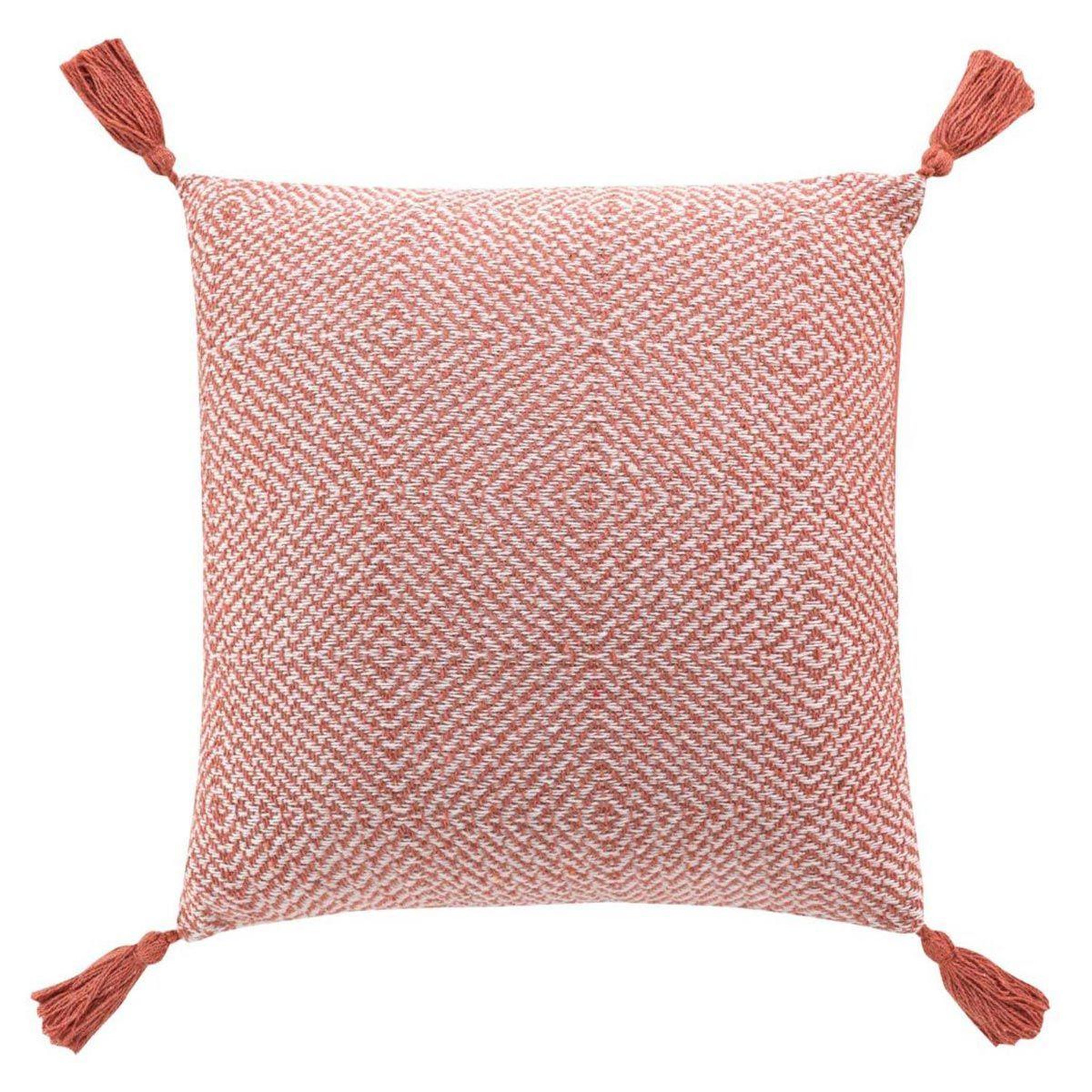 Douceur d'Intérieur Coussin tissé pompons  louisette  40x40cm terracotta