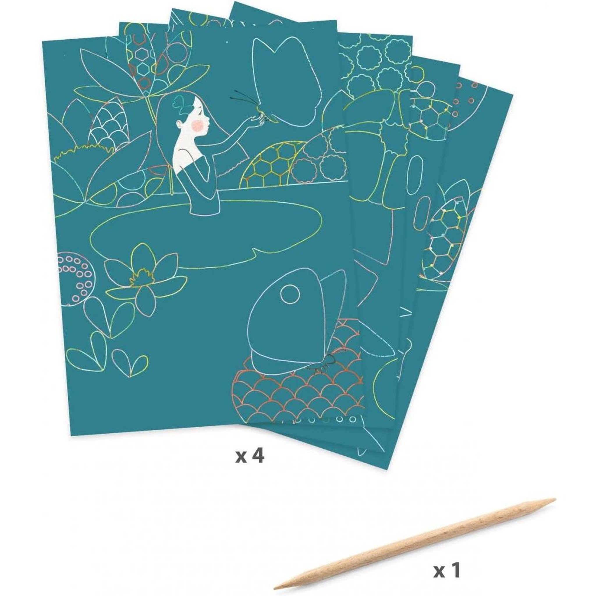 Voir la diapositive 3 : Djeco Pochette 4 cartes a gratter L'étang