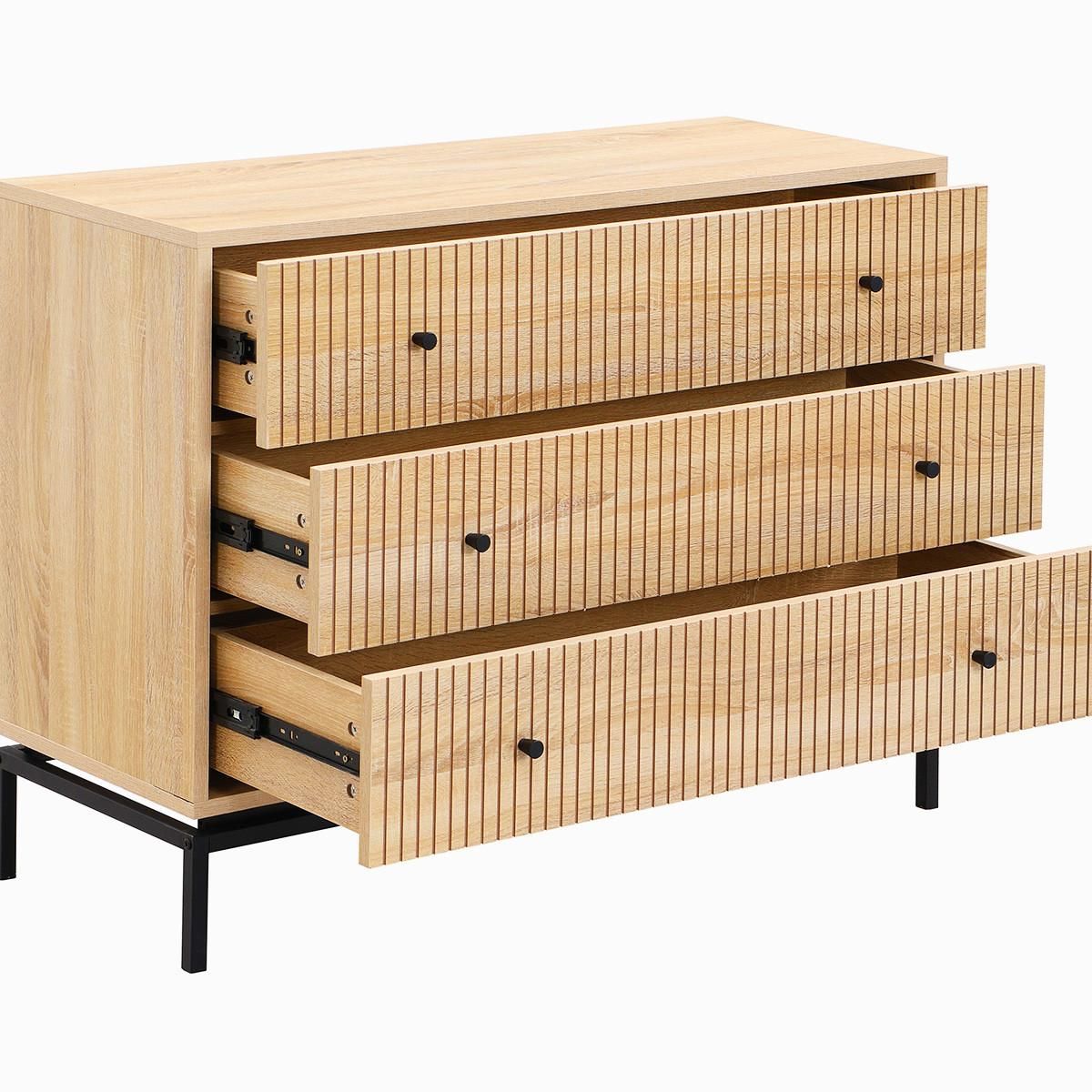 HOMIFAB Commode 3 tiroirs effet bois 105 cm - Talia