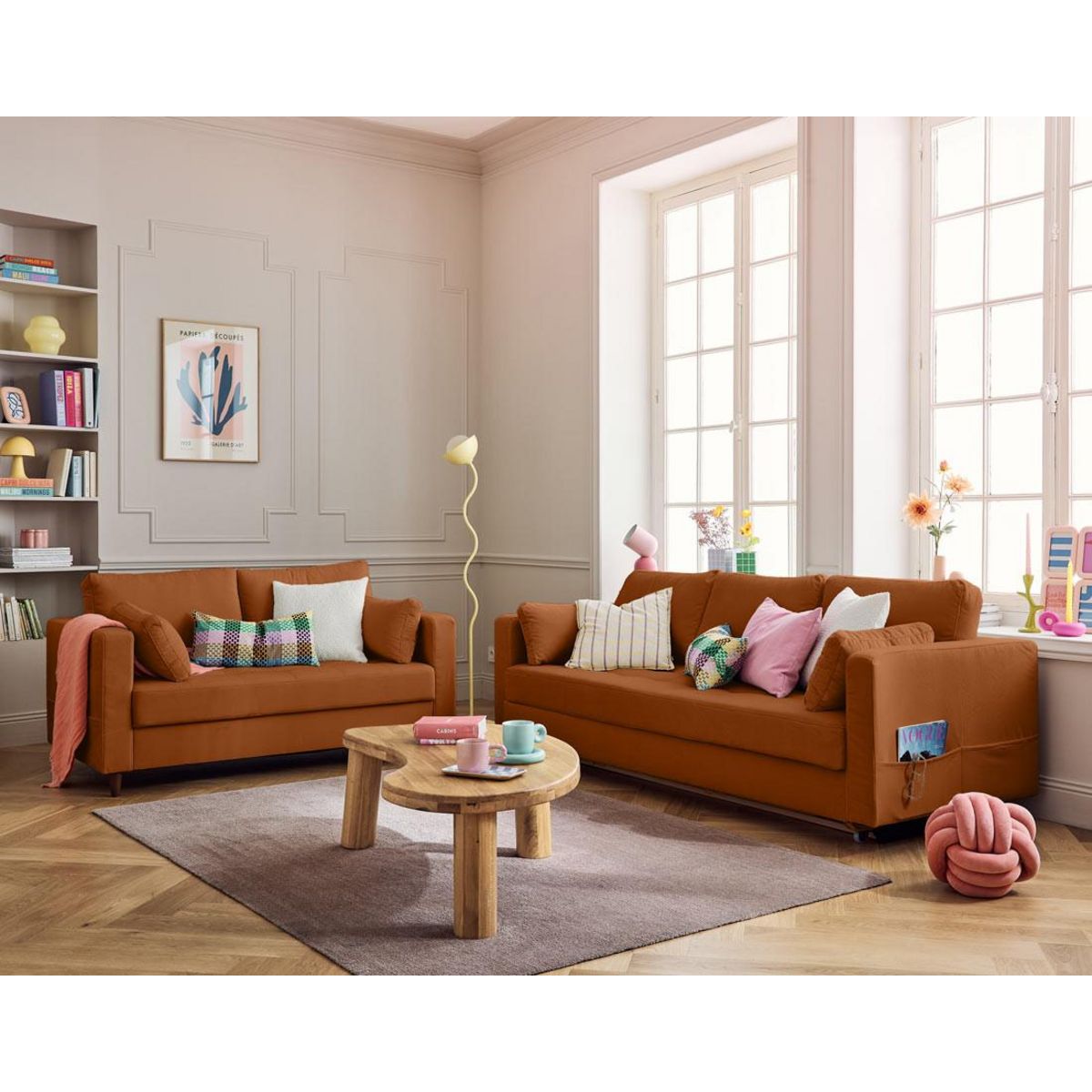 LISA DESIGN Anna - canapé droit 2 places avec poche en velours - pieds en bois