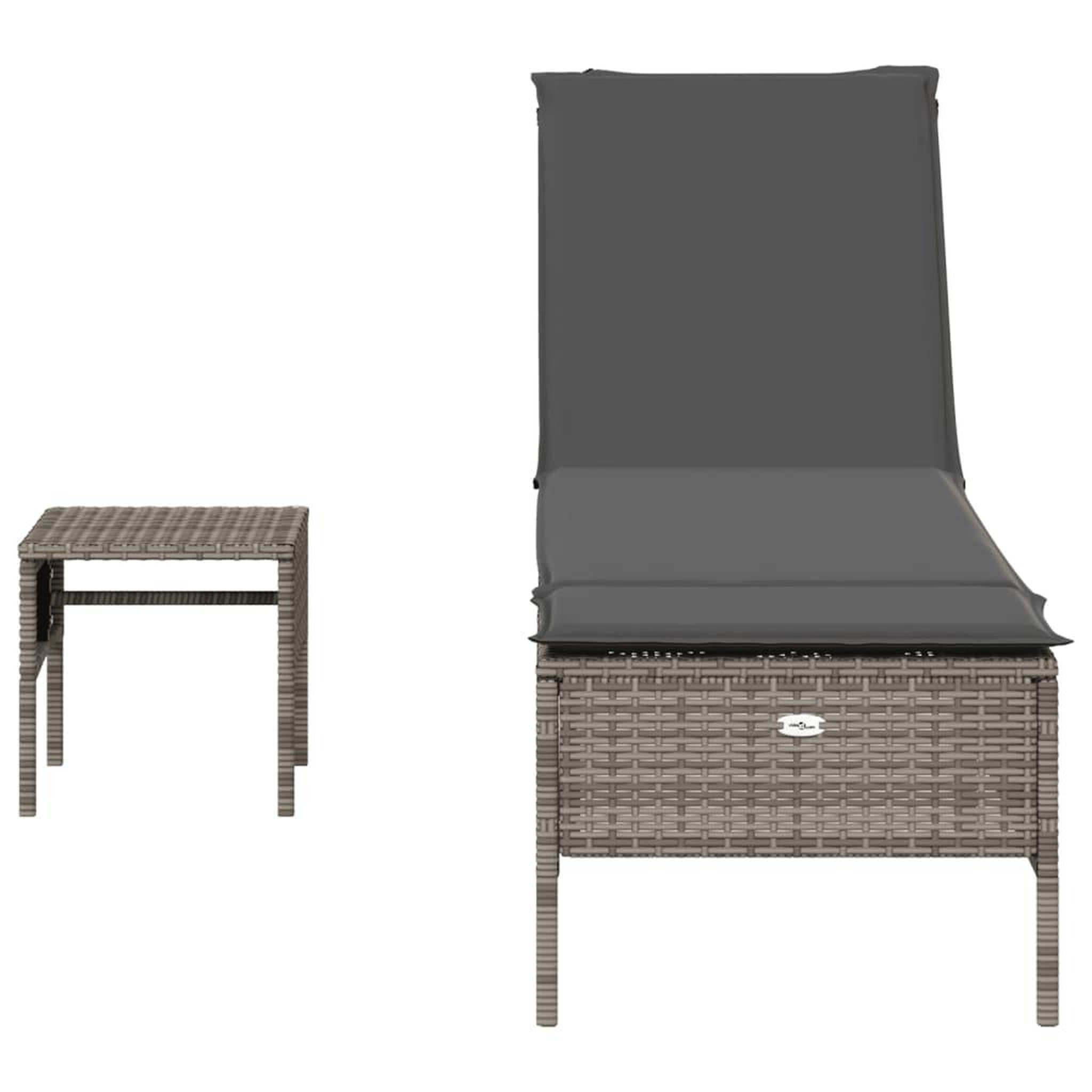 Voir la diapositive 4 : VIDAXL Chaise longue avec table et coussin gris resine tressee