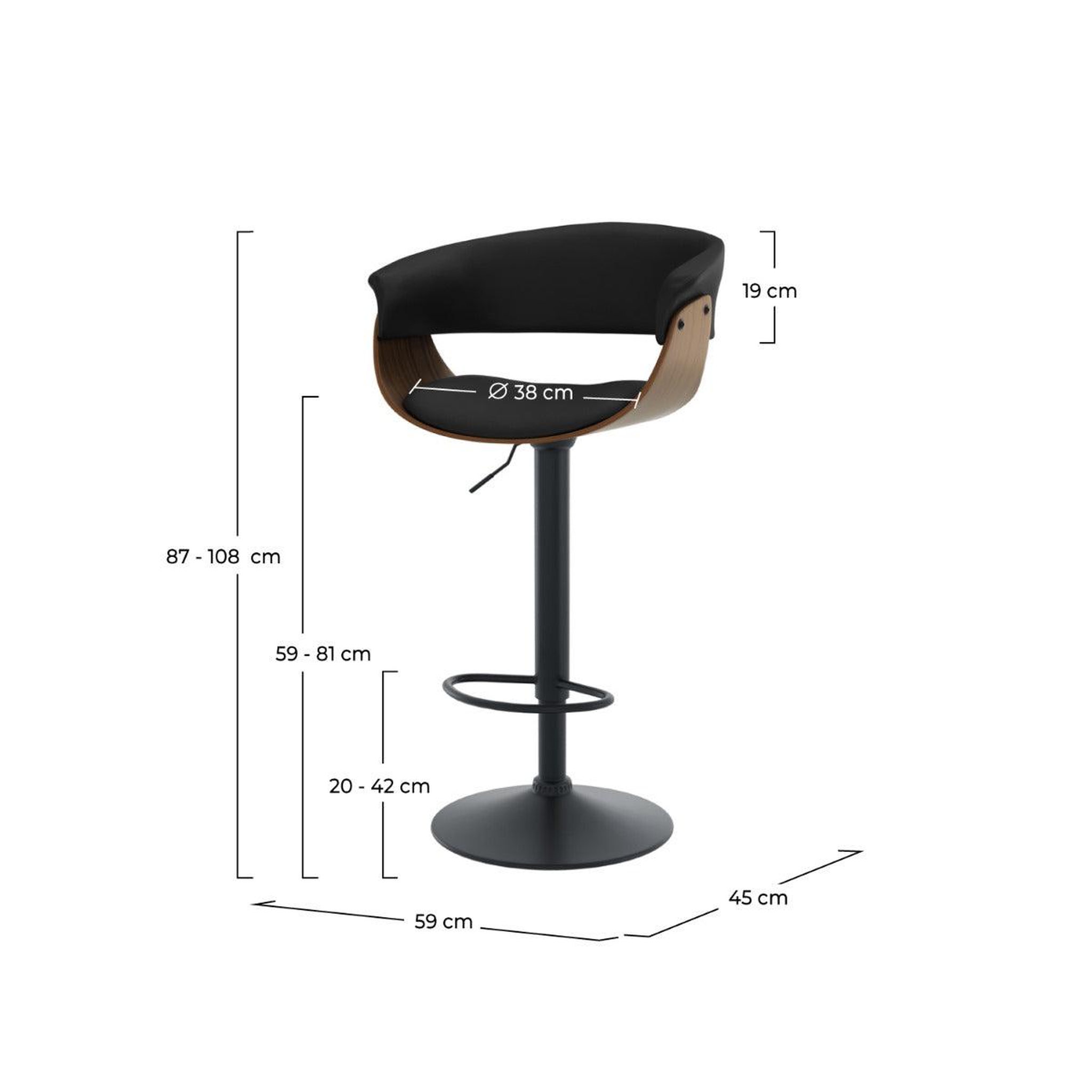 Voir la diapositive 4 : MAISON PAVANE Chaise de bar réglable et pivotante 59/81 cm en cuir synthétique noir-basile