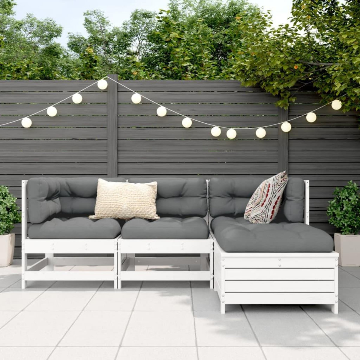 VIDAXL Salon de jardin 4 pcs blanc bois de pin massif