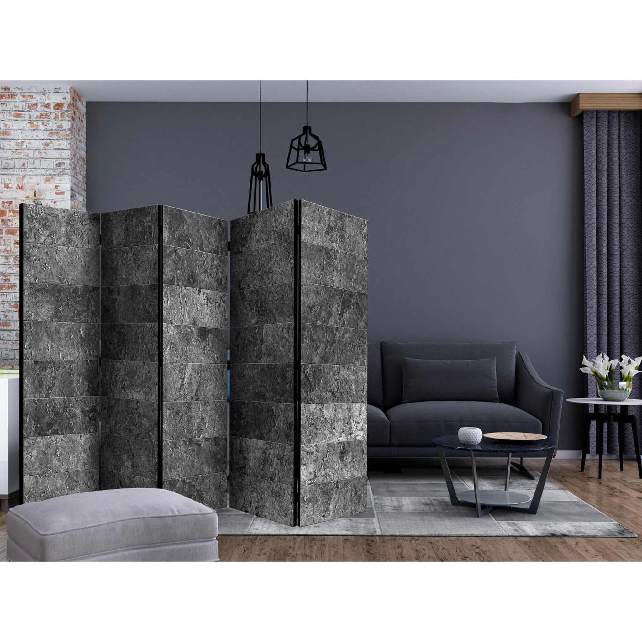 Voir la diapositive 2 : Paris Prix Paravent 5 volets  shade of grey  172x225cm