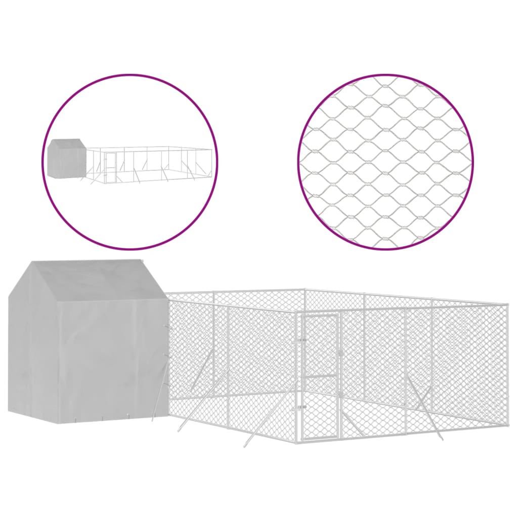 Voir la diapositive 2 : VIDAXL Chenil d'exterieur pour chiens avec toit argente 6x6x2,5 m