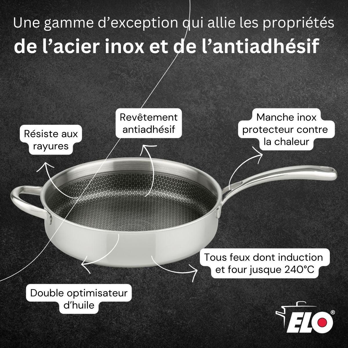 ELO Sauteuse 28 cm en inox 18/10 Elo Relief Evolution