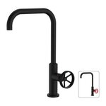 ROUSSEAU Mitigeur evier de cuisine bec mobile - Noir - 25 mm - Poignee metal decor strie - ROUSSEAU