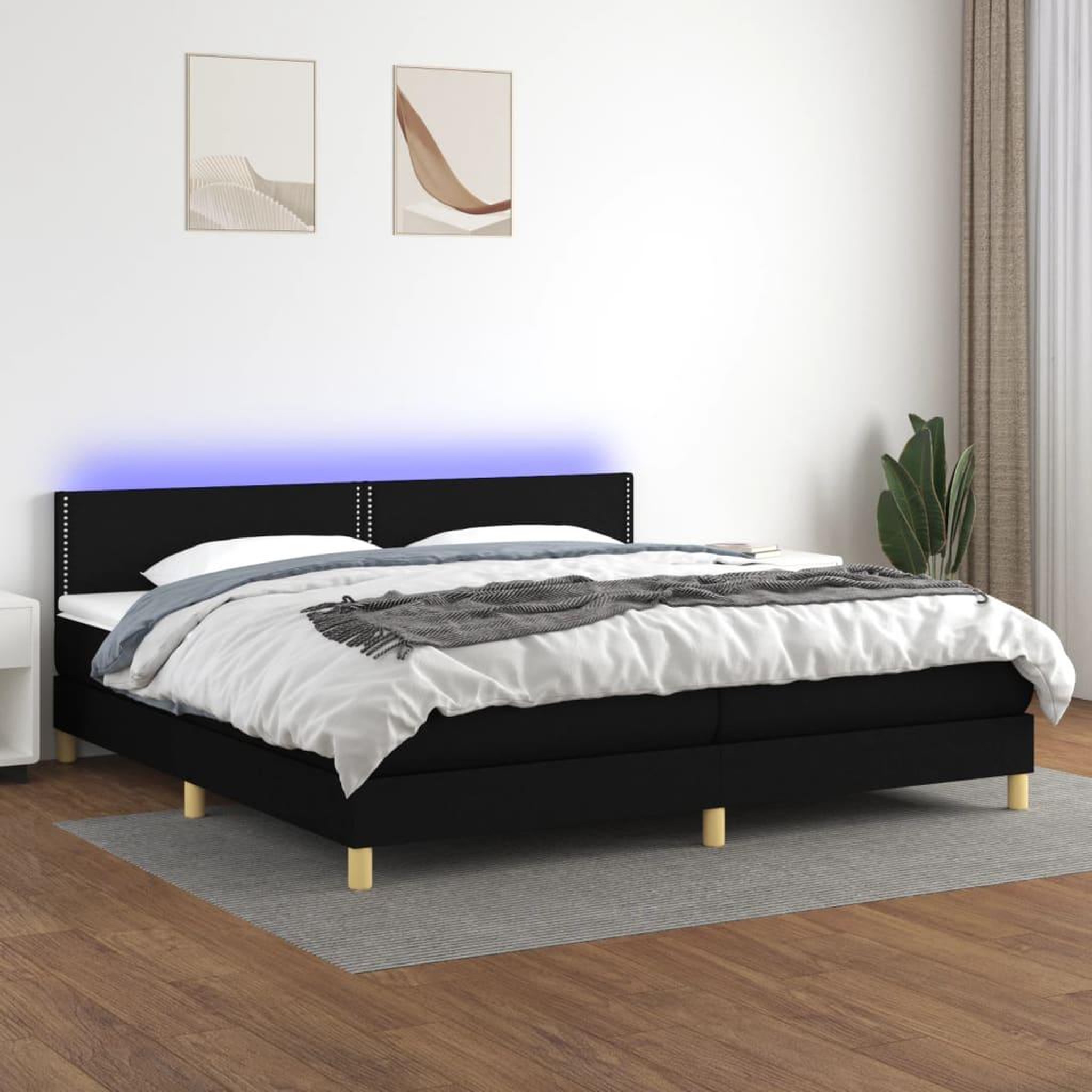 Voir la diapositive 1 : VIDAXL Sommier a lattes de lit et matelas et LED Noir 200x200 cm Tissu