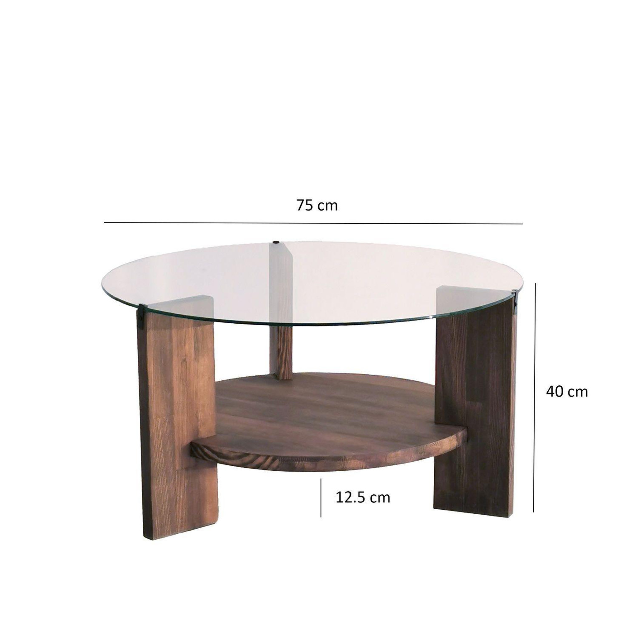 Voir la diapositive 4 : TOILINUX Table basse ronde en verre et panneaux de particules - diam. 75cm h. 40cm - marron