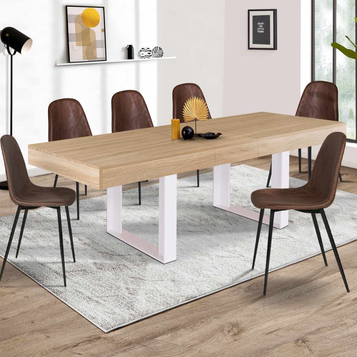 ID MARKET Table à manger extensible rectangle PHOENIX 4-8 personnes bois et blanc 160-200 cm