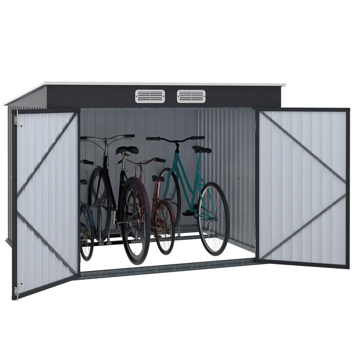 ID MARKET Abri à vélos en métal gris anthracite verrouillable avec kit d'ancrage pour 4 vélos