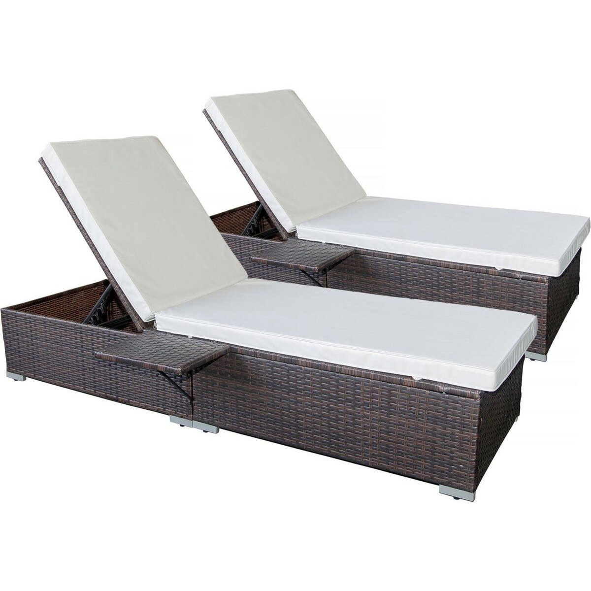 Habitat et Jardin Lot de 2 bains de soleil en résine tressée avec coussins  Alice  - Beige