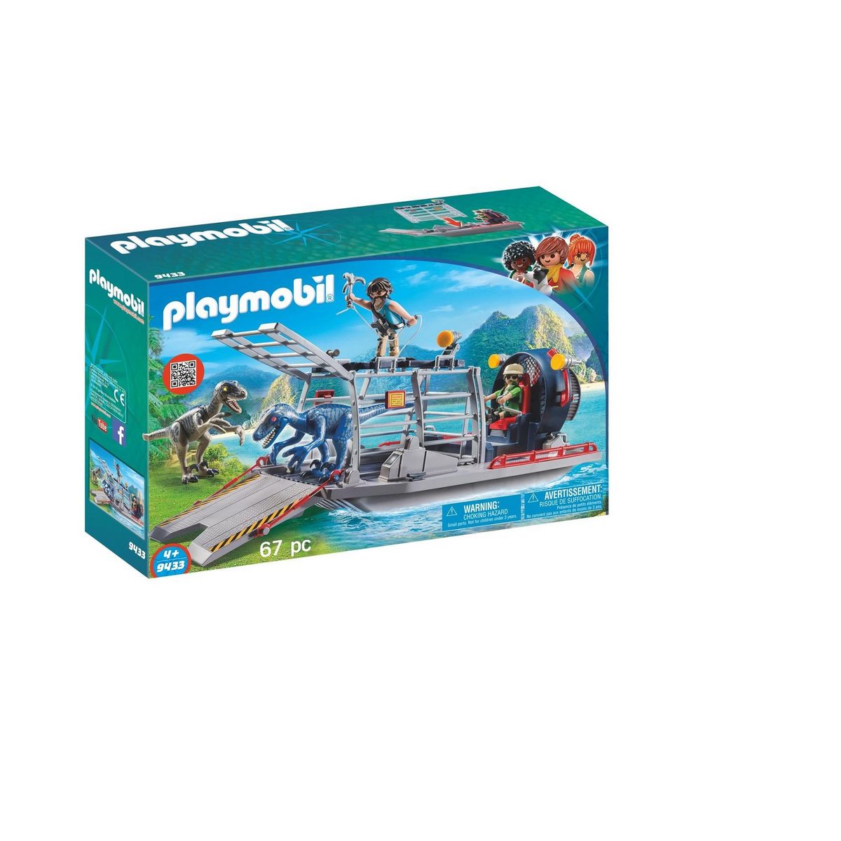 PLAYMOBIL 9433 - The Explorers - Bateau avec cage et deinonychus 