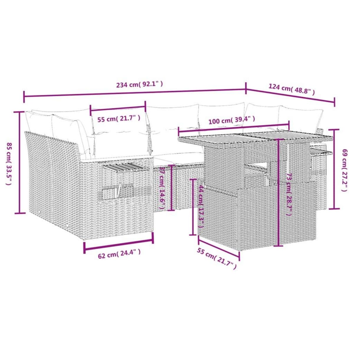VIDAXL Salon de jardin 7 pcs avec coussins noir resine tressee