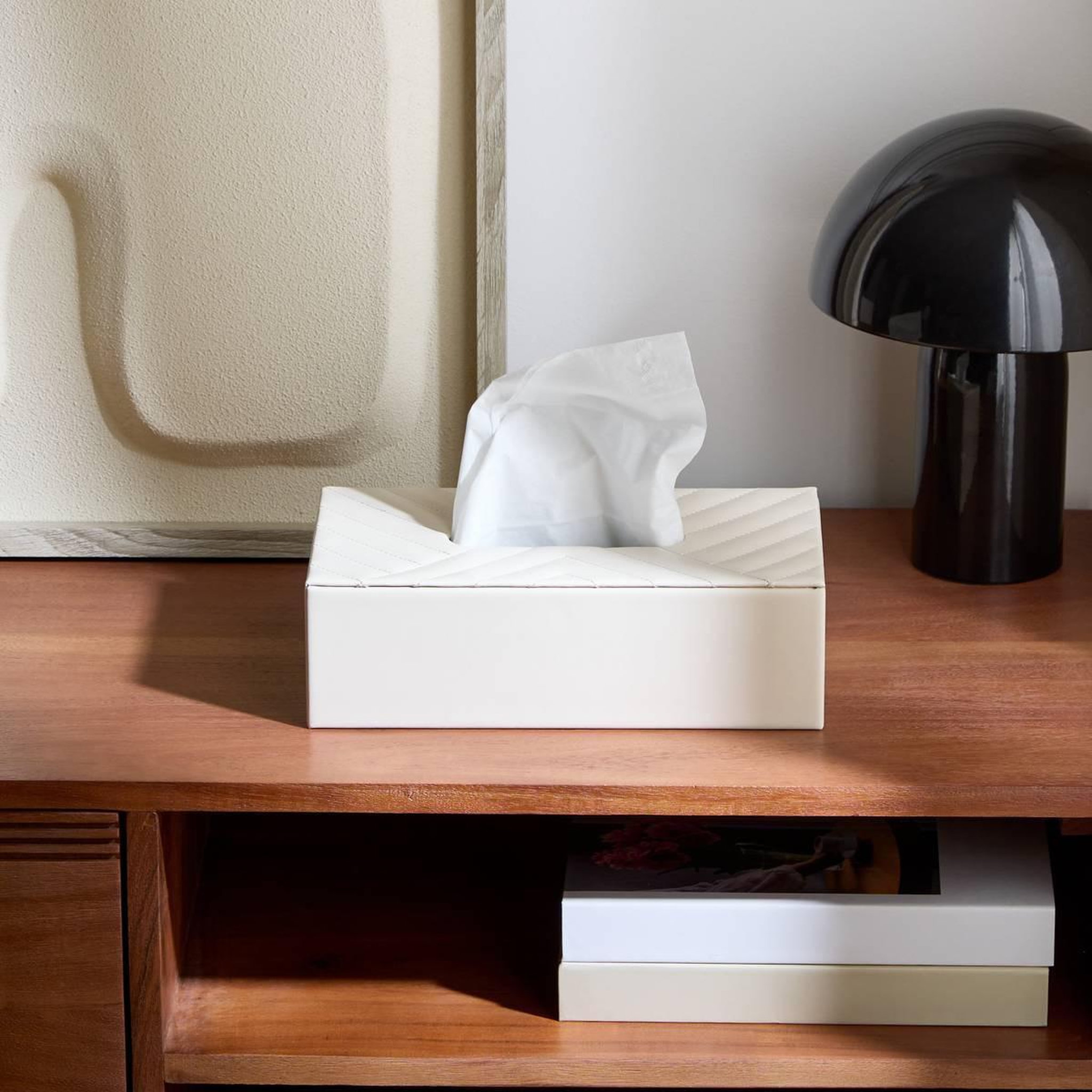 Voir la diapositive 2 : ATMOSPHERA Boîte à mouchoirs déco  natty  25cm blanc