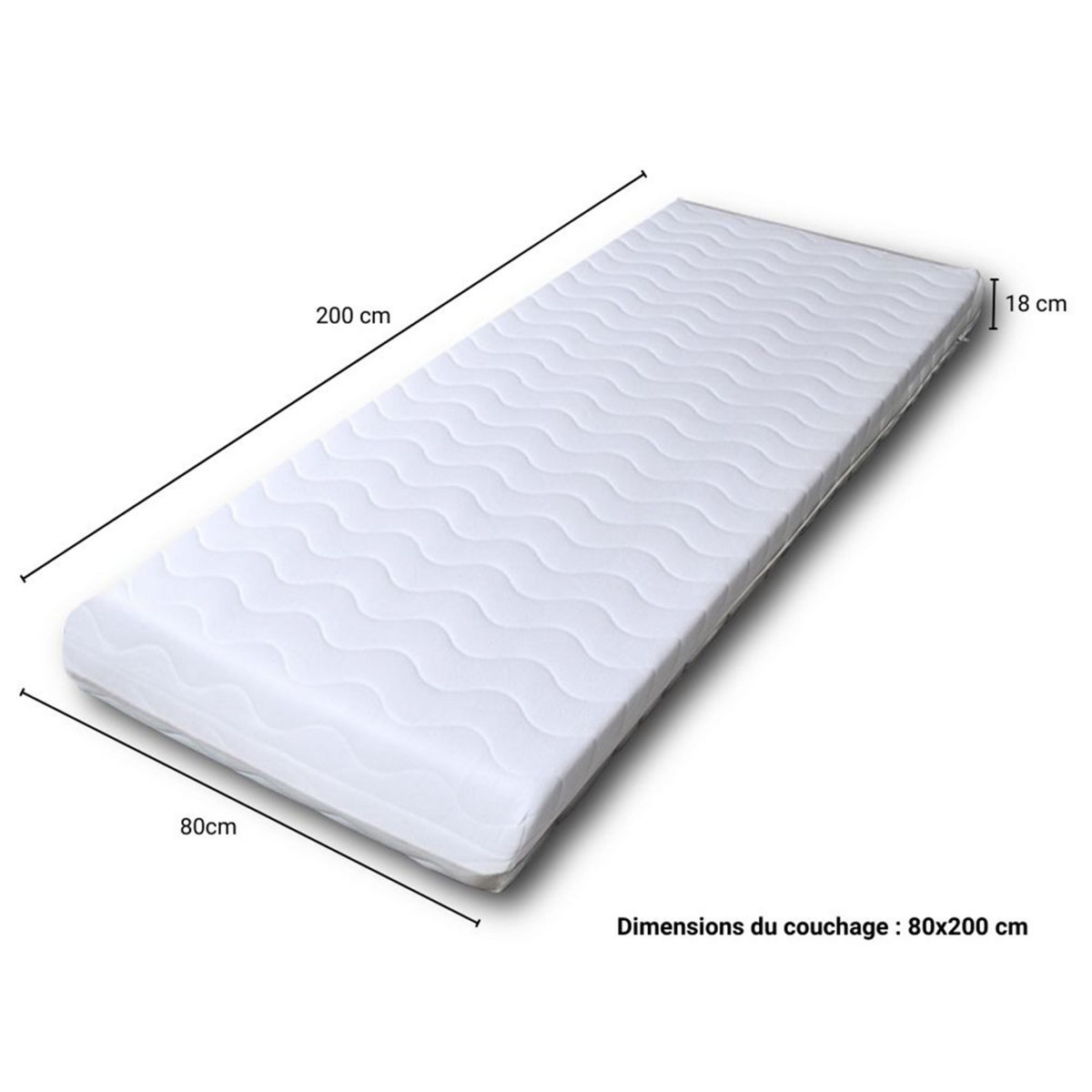 Matelas 80x200 mémoire de forme Luna - Blanc