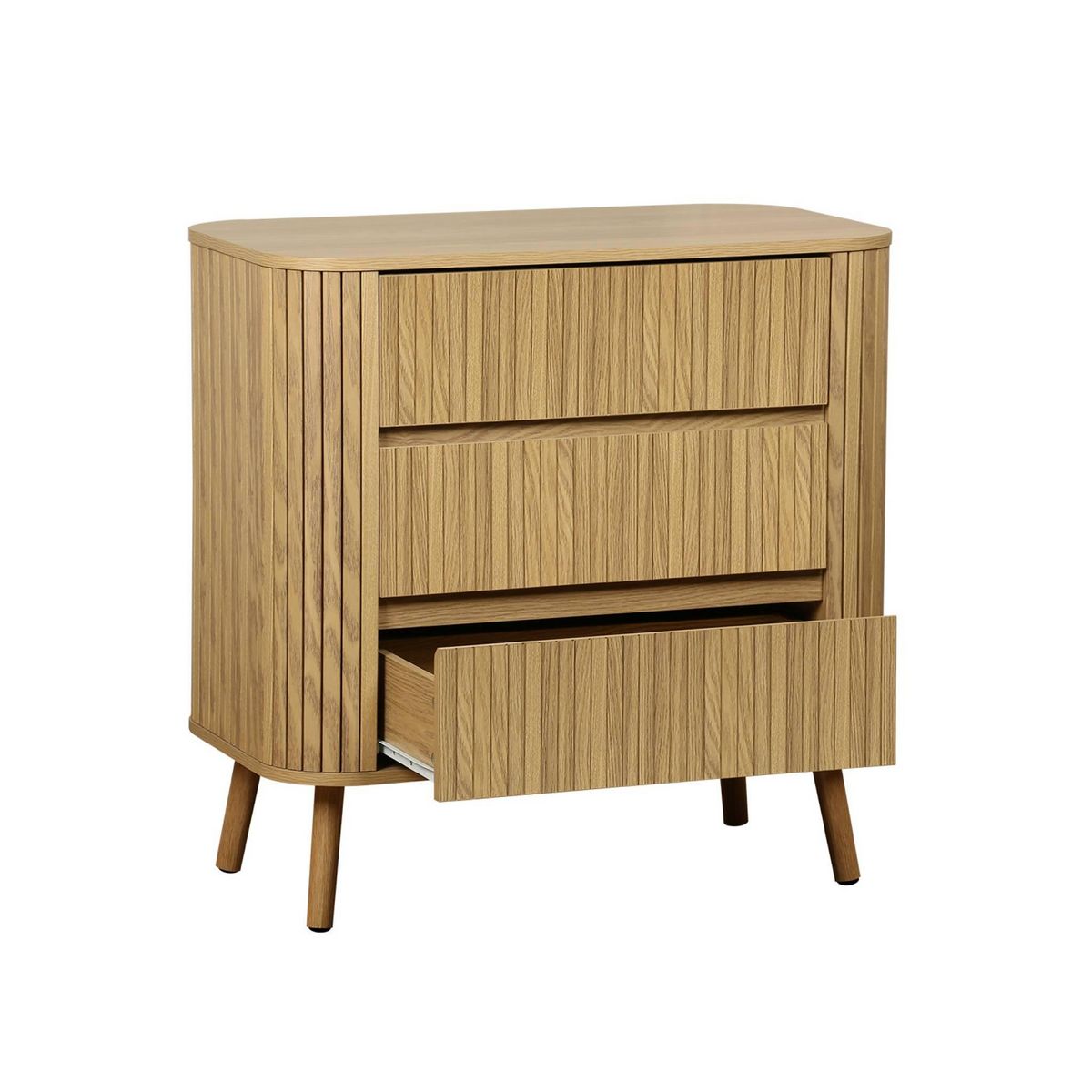 SWEEEK Commode 3 tiroirs. décor strié naturel. L 80x P 45  H 80cm