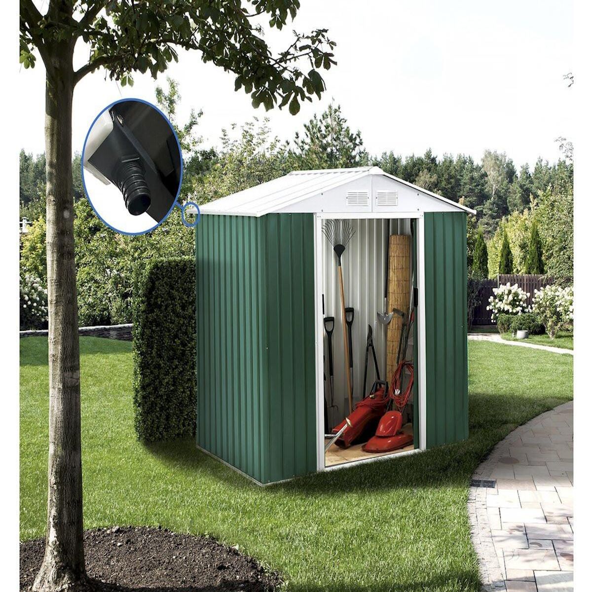 Habitat et Jardin Abri de jardin métal -  Rosas  - 4,07 m² avec gouttière - Vert