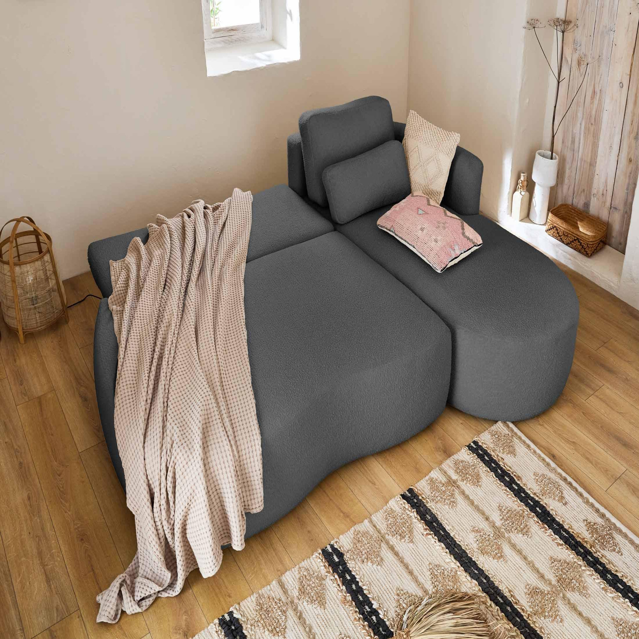 Voir la diapositive 2 : LISA DESIGN Mahina - canapé d'angle droit - 4 places - convertible avec coffre - en tissu bouclette